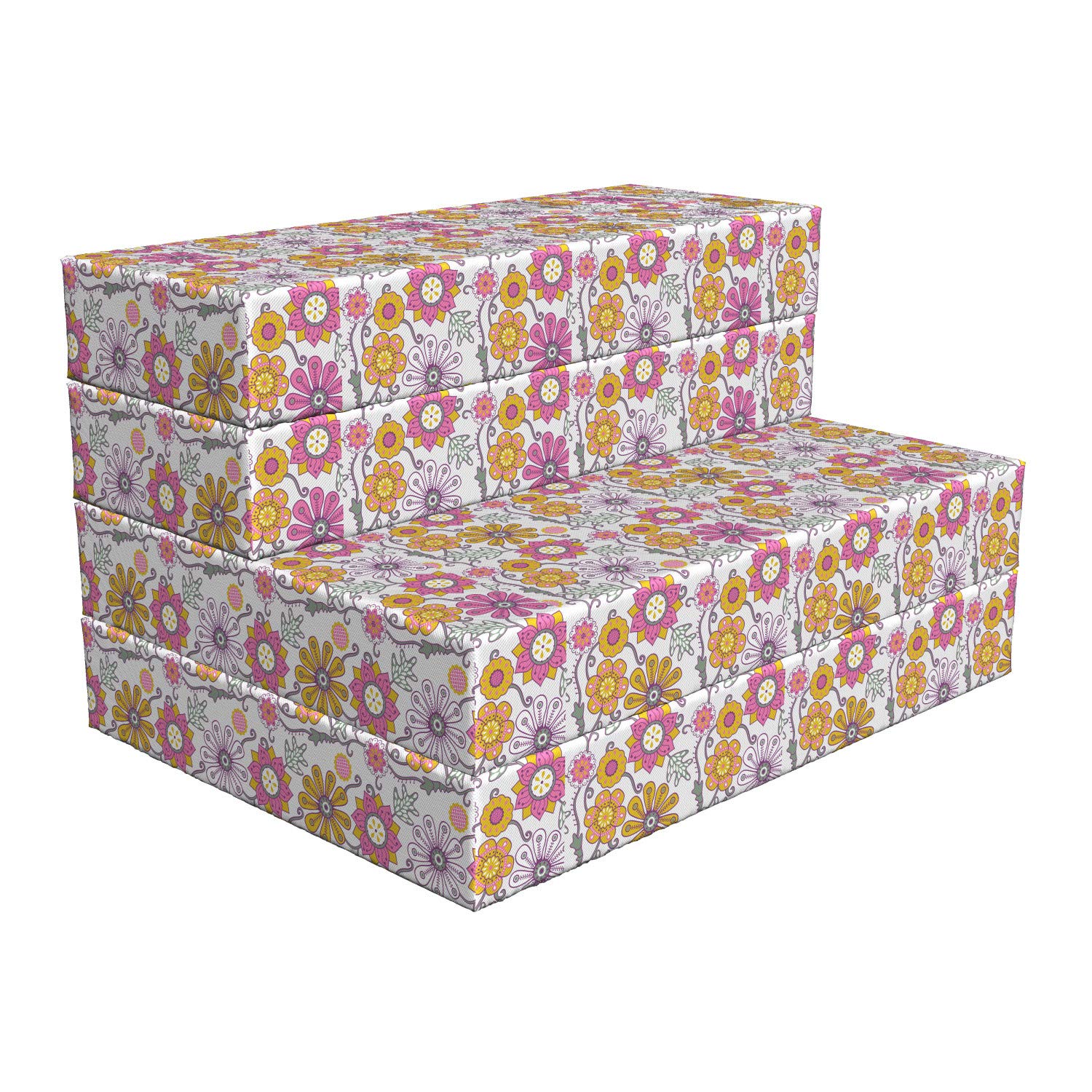 Ambesonne Floral Foldable Mattress - Folkloric Ornamental Flowers Design, 74.8