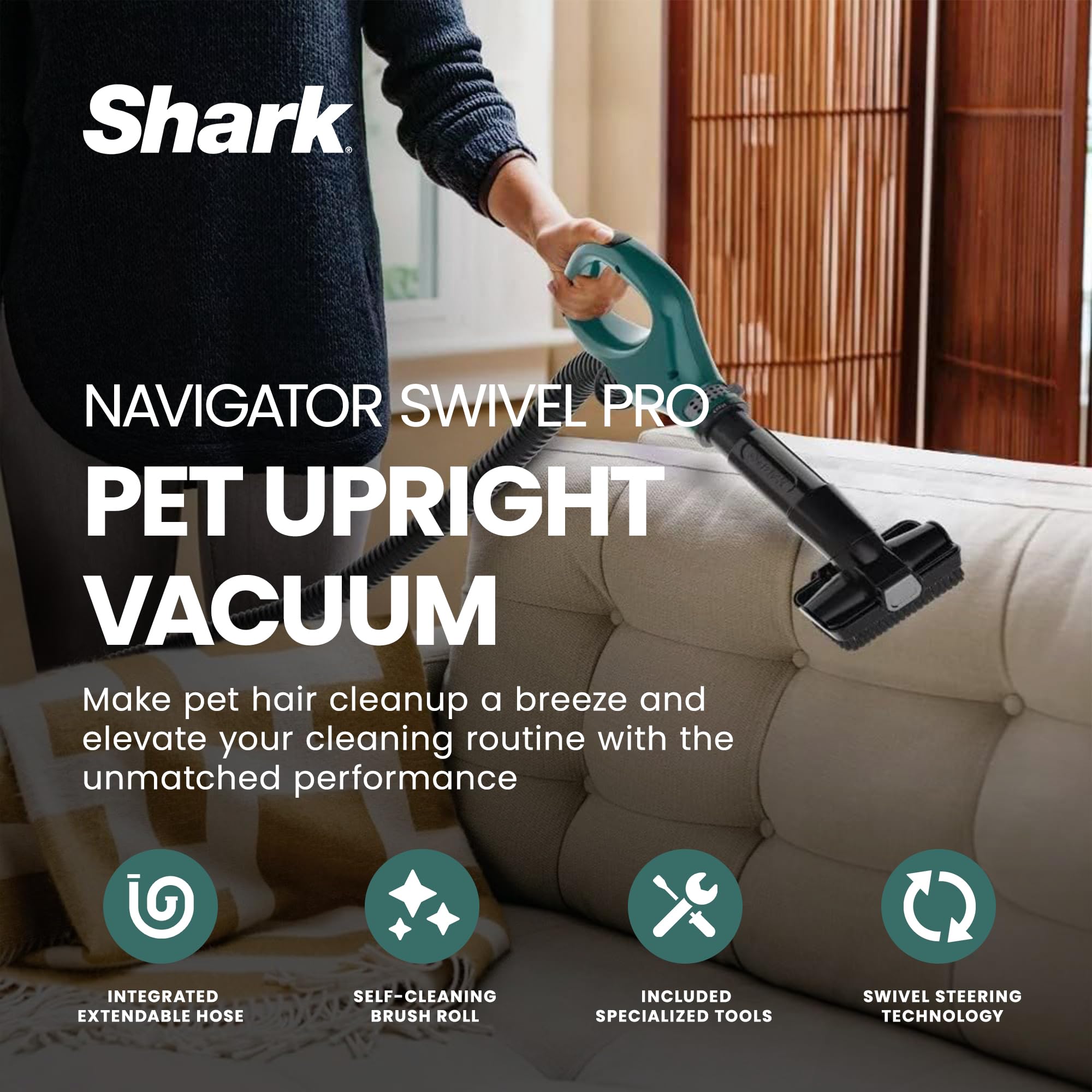 SHARK ZU51 Navigator Swivel Pro Pet Upright Vacuum Cleaner with Self-Cleaning Brushroll - Green (Renewed) | Powerful Pet Hair & Allergen Removal for Carpets & Hard Floors | Ideal for Homes with Pets & Allergy Sufferers