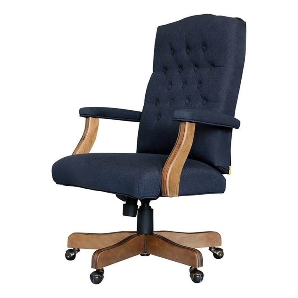 BOWERY HILL Premium Linen Fabric Executive Office Chair - Ergonomic Desk Chair with Adjustable Height in Denim Blue | Perfect for Home Office, Study Room & Workspace