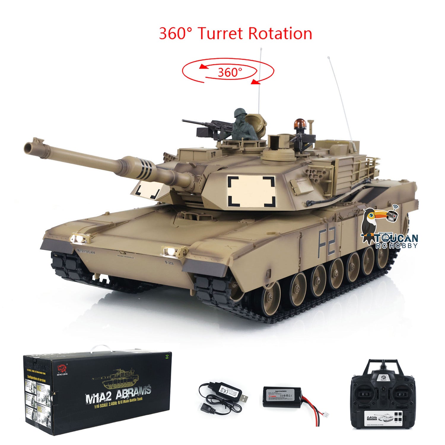 1/16 Scale 7.0 2.4GHz Henglong M1A2 Abrams RTR RC Tank Model 3918 with 360° Rotating Turret, Sound System & IR BB Shooting - Perfect for Military Enthusiasts, RC Hobbyists and Battle Simulation Games