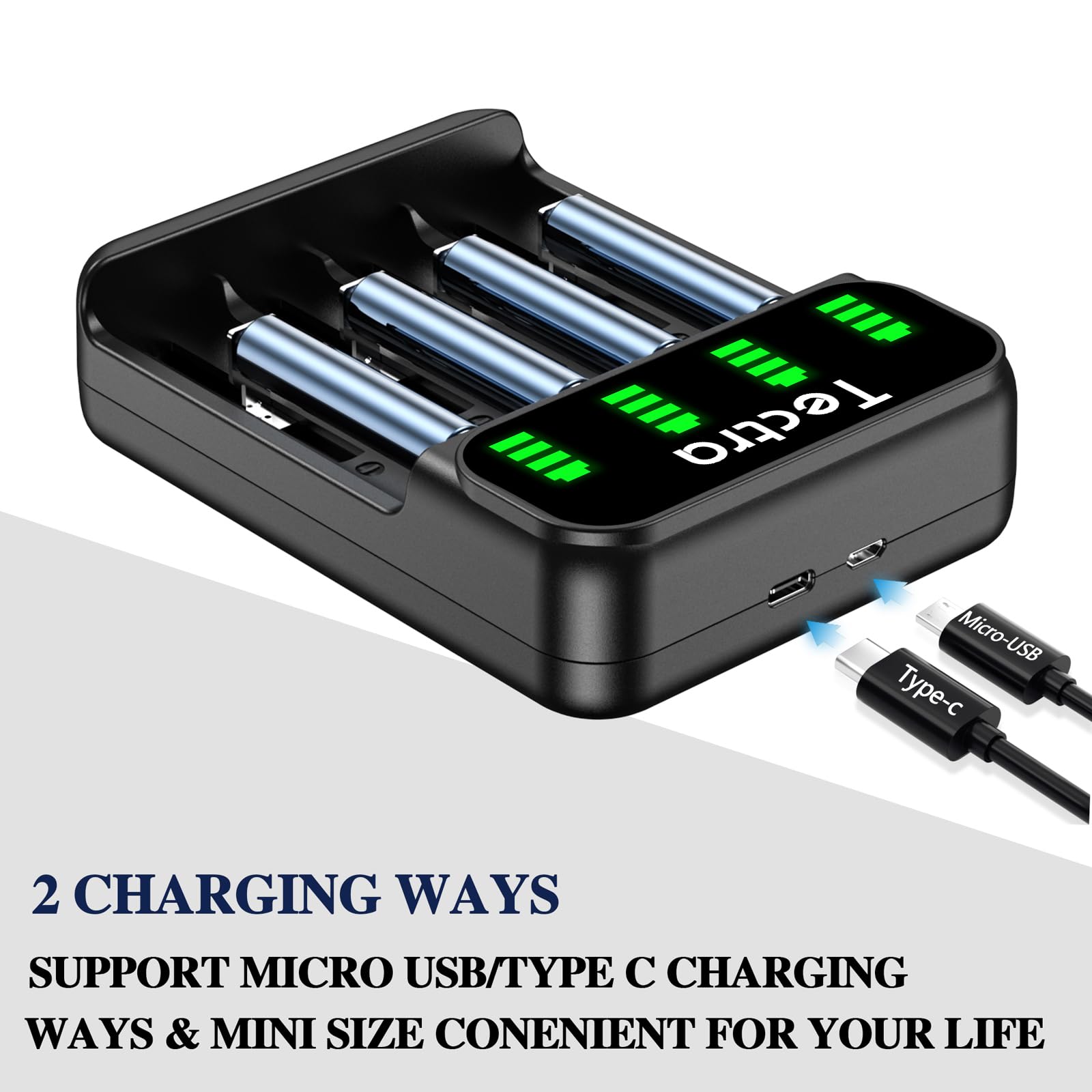 Fast 4-Slot Universal USB Battery Charger for Li-ion 18650/22650/26650 & Ni-MH AA/AAA - Smart LED Display Charging Station for Home, Office, and Travel Use