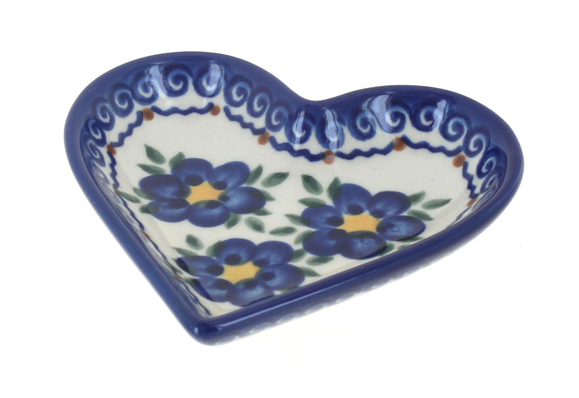 Handmade Blue Rose Polish Pottery Heart Dish - Spring Blossom Design for Home Decor, Gift Giving & Special Occasions | Perfect for Valentine's Day, Weddings & Anniversary Celebrations