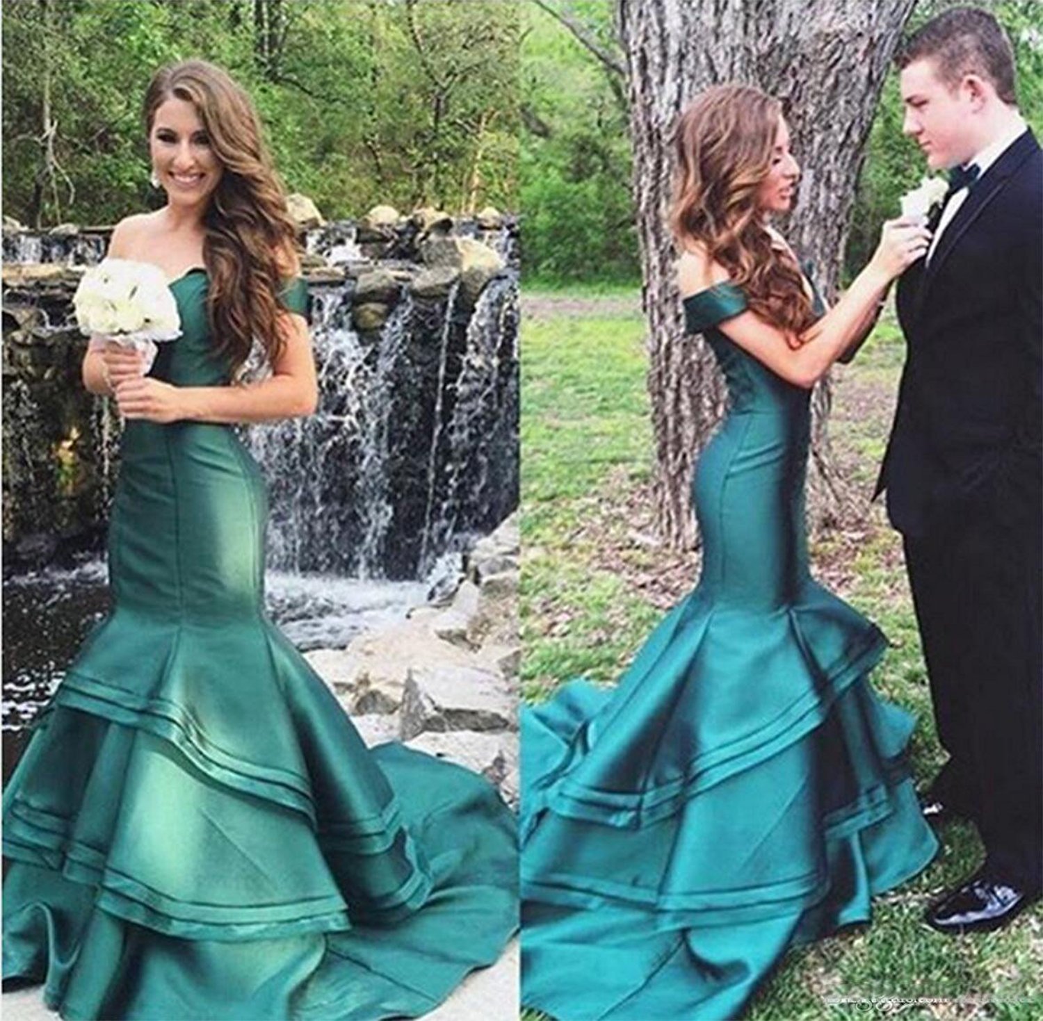 Bonnie Off The Shoulder Satin Prom Dress - Long Mermaid Ball Gown BS042 for Homecoming, Wedding & Formal Events