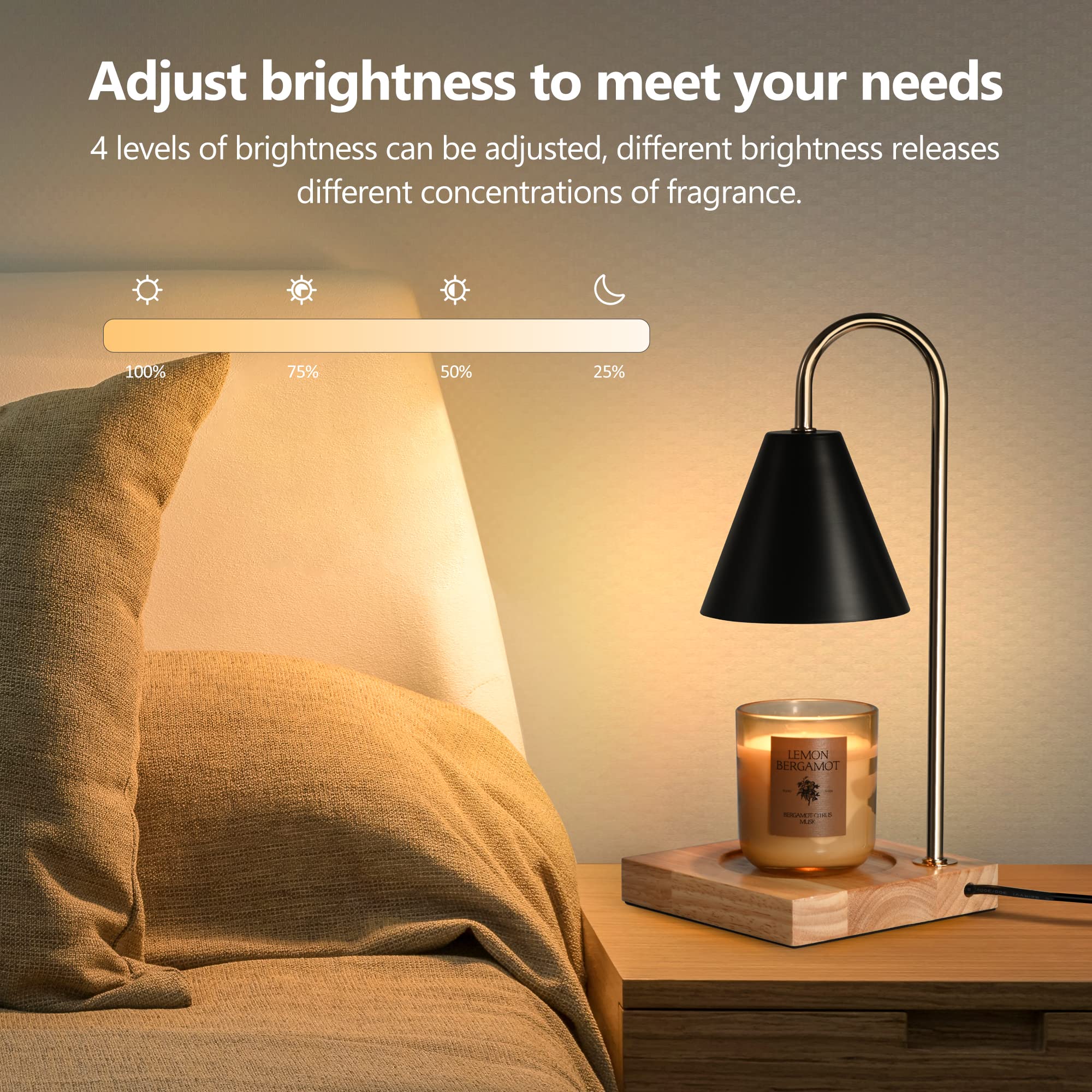 Electric Candle Warmer Lamp with Timer & Auto Shut Off - 3 Bulbs Jar Candle Melter for Home Decor, Aromatherapy & Relaxation - Perfect for Bedroom, Living Room & Spa (Black)