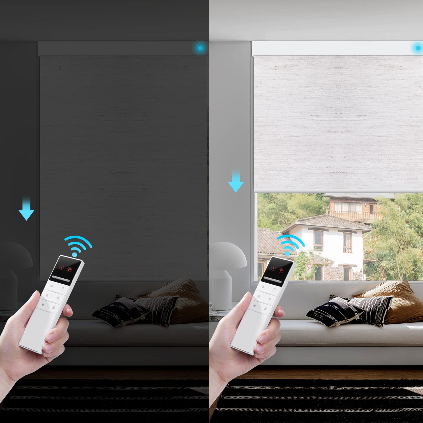 Smart Motorized Blackout Blinds with Remote Control - Wireless Rechargeable Roller Shades for Windows, Custom Size (Linen Luxury White) | Perfect for Home, Office & Restaurant Privacy & Light Control