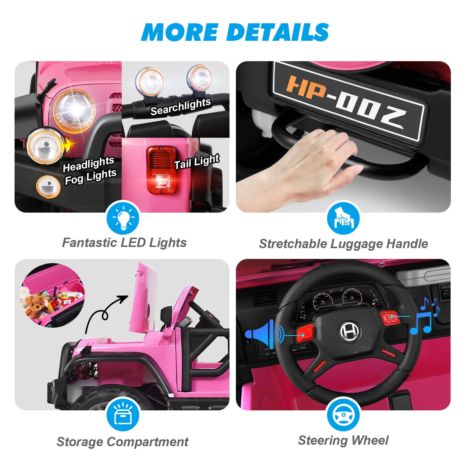 12V7AH Kids Electric Ride-On Truck with Parental Remote Control, Music, LED Lights & Spring Suspension - 2-Seater Pink Children's Car Cover | Perfect for Birthday Gifts, Outdoor Play & Backyard Fun