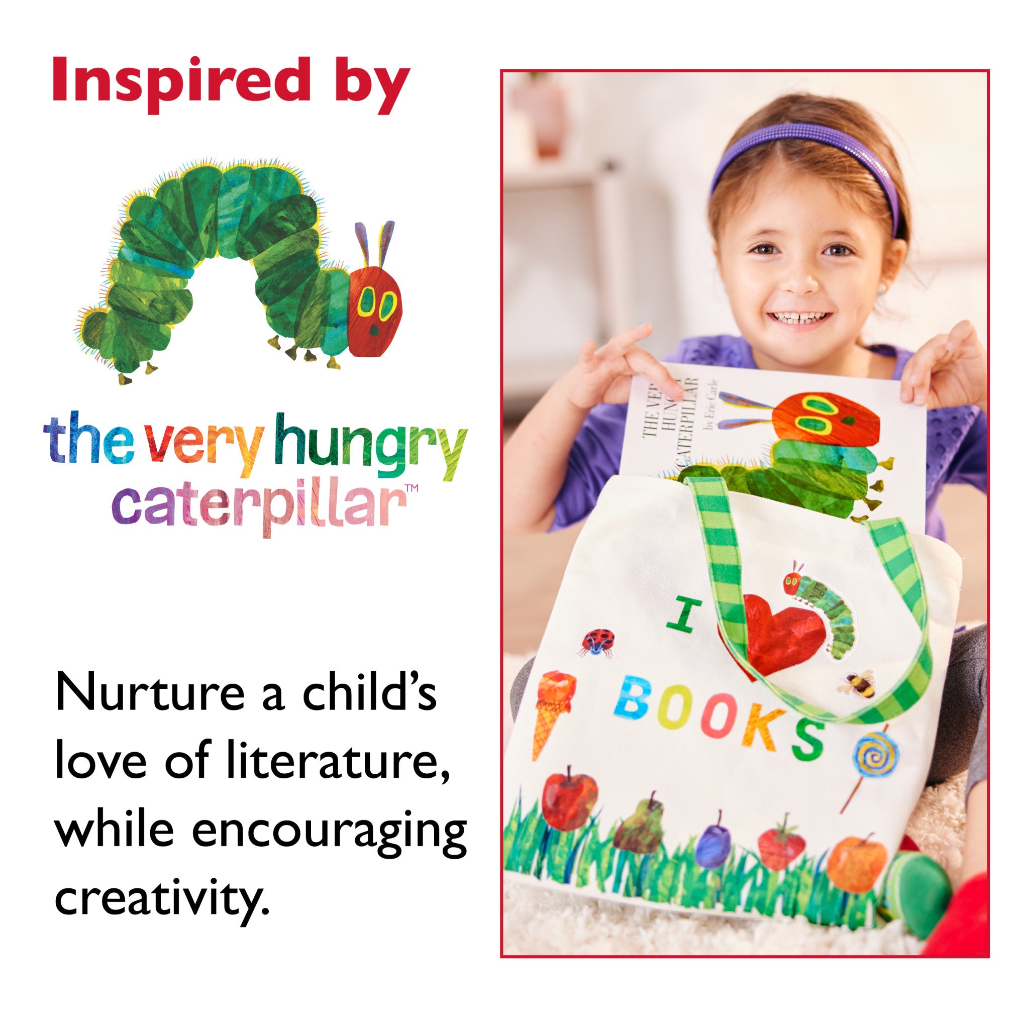 The Very Hungry Caterpillar Book Tote Bag - Eric Carle Inspired Canvas Book Bag for Kids & Adults - Perfect for Library, School, Shopping & Beach Day