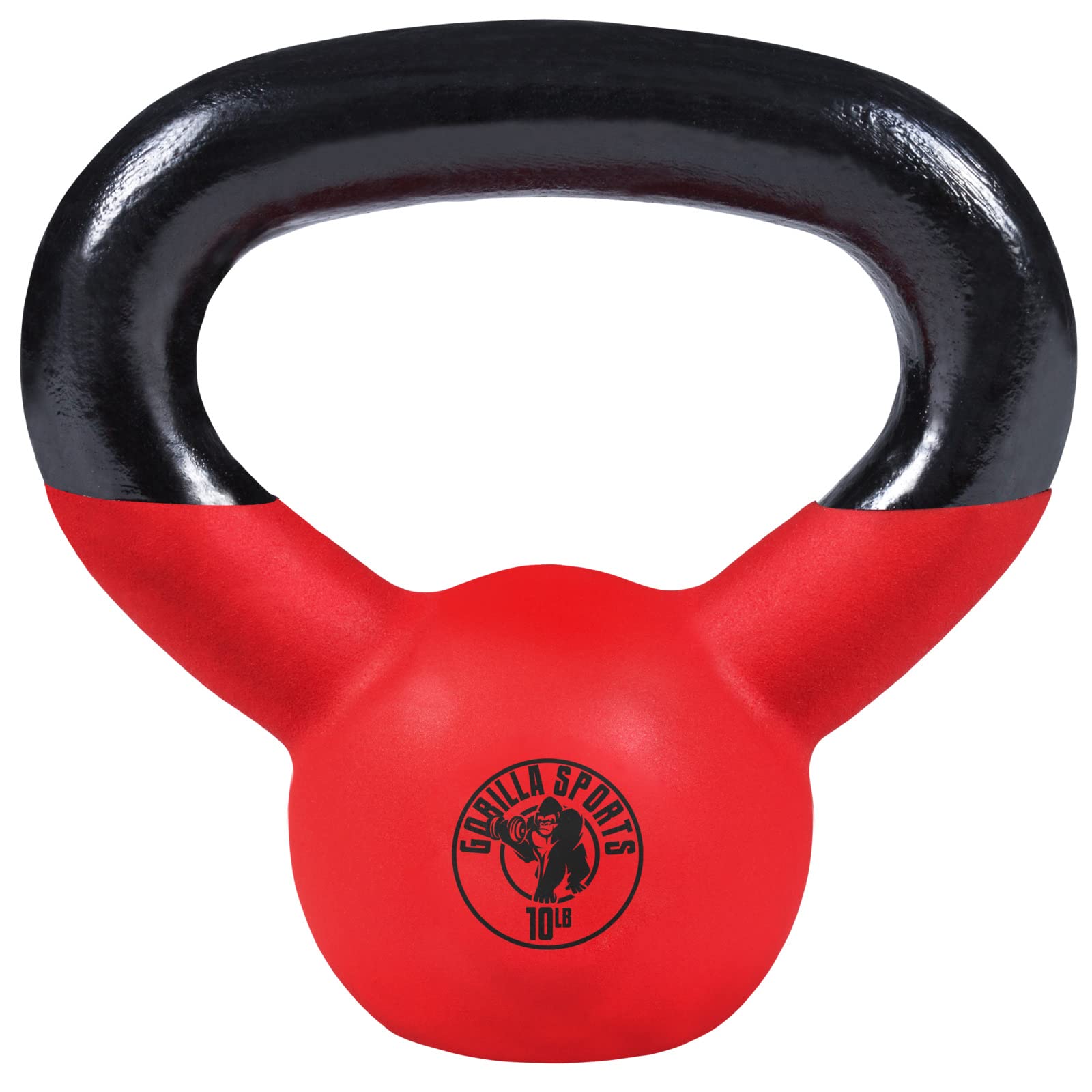 GORILLA SPORTS® Kettlebell Weights 10-55 lbs - Premium German Cast Iron with Neoprene Coating & Water Resistant Cover (Red/Black) - Strength Training Equipment for Home Gym, CrossFit, HIIT & Functional Fitness Workouts