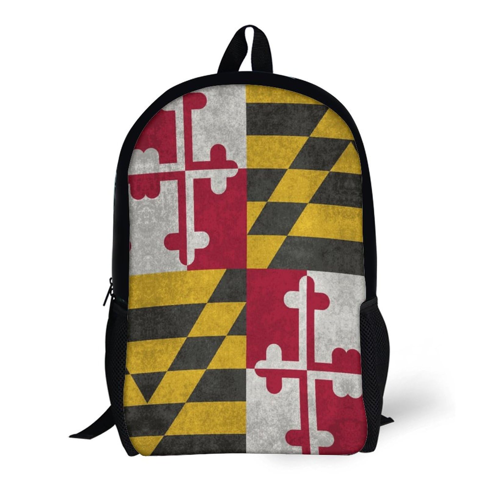 Retro Maryland Flag Backpack - 17 Inch Laptop Backpack for Men & Women - 3D Printed School & Travel Computer Bag - Durable 17