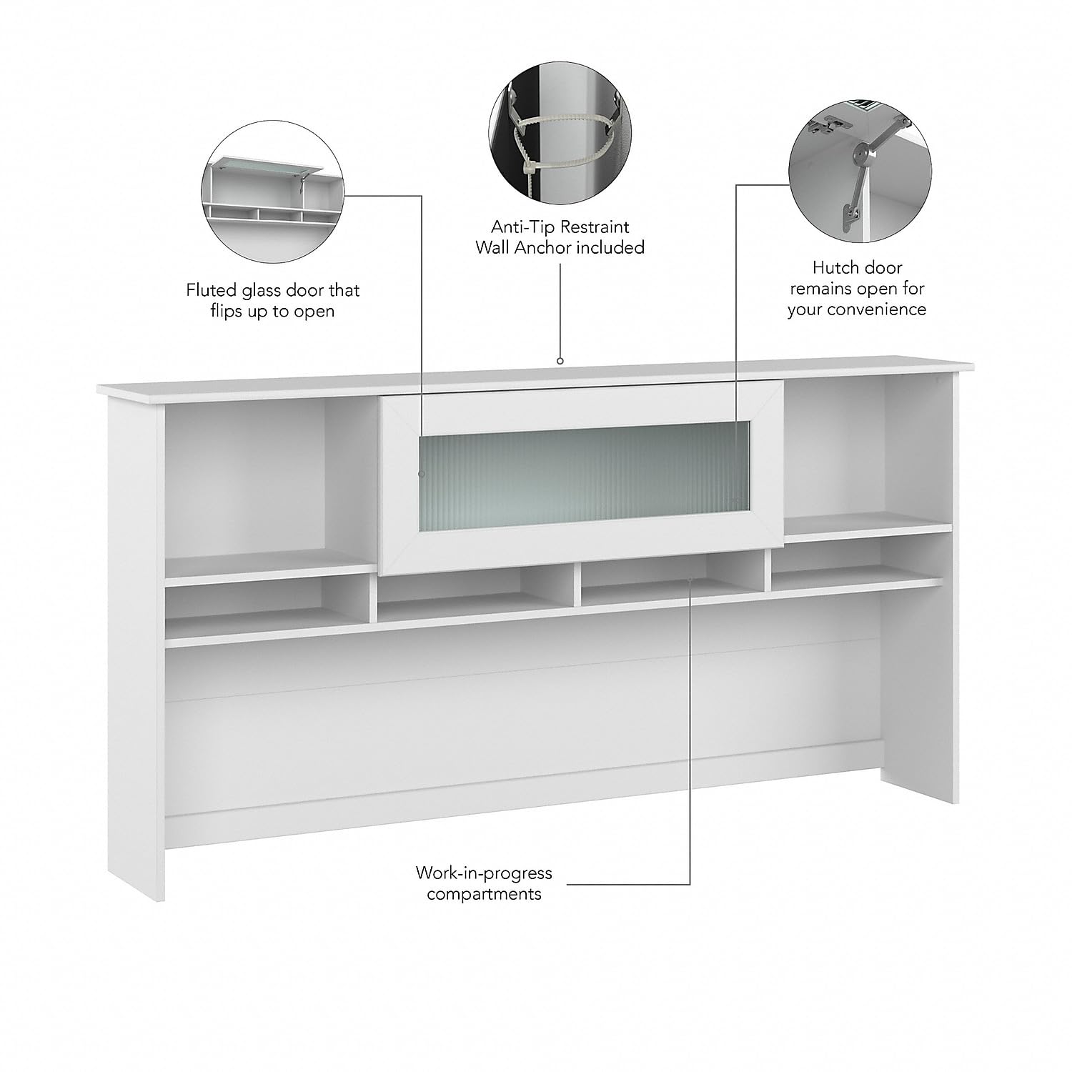 Bush Furniture Cabot Desk Hutch - 72 Inch Wide White Office Desk Organizer with Storage Shelves for Home Office, Study Room, or Workspace