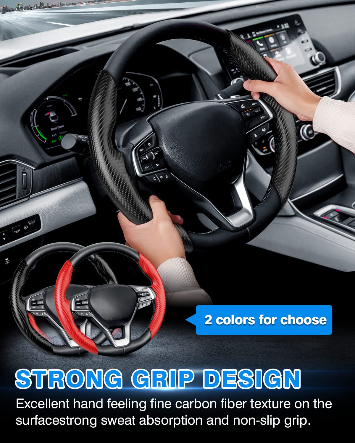 **Honda Accord Steering Wheel Cover 2018-2025 | Carbon Fiber Non-Slip Grip | Comfortable & Durable | 2PCS Black | Perfect for Daily Commute & Long Drives**