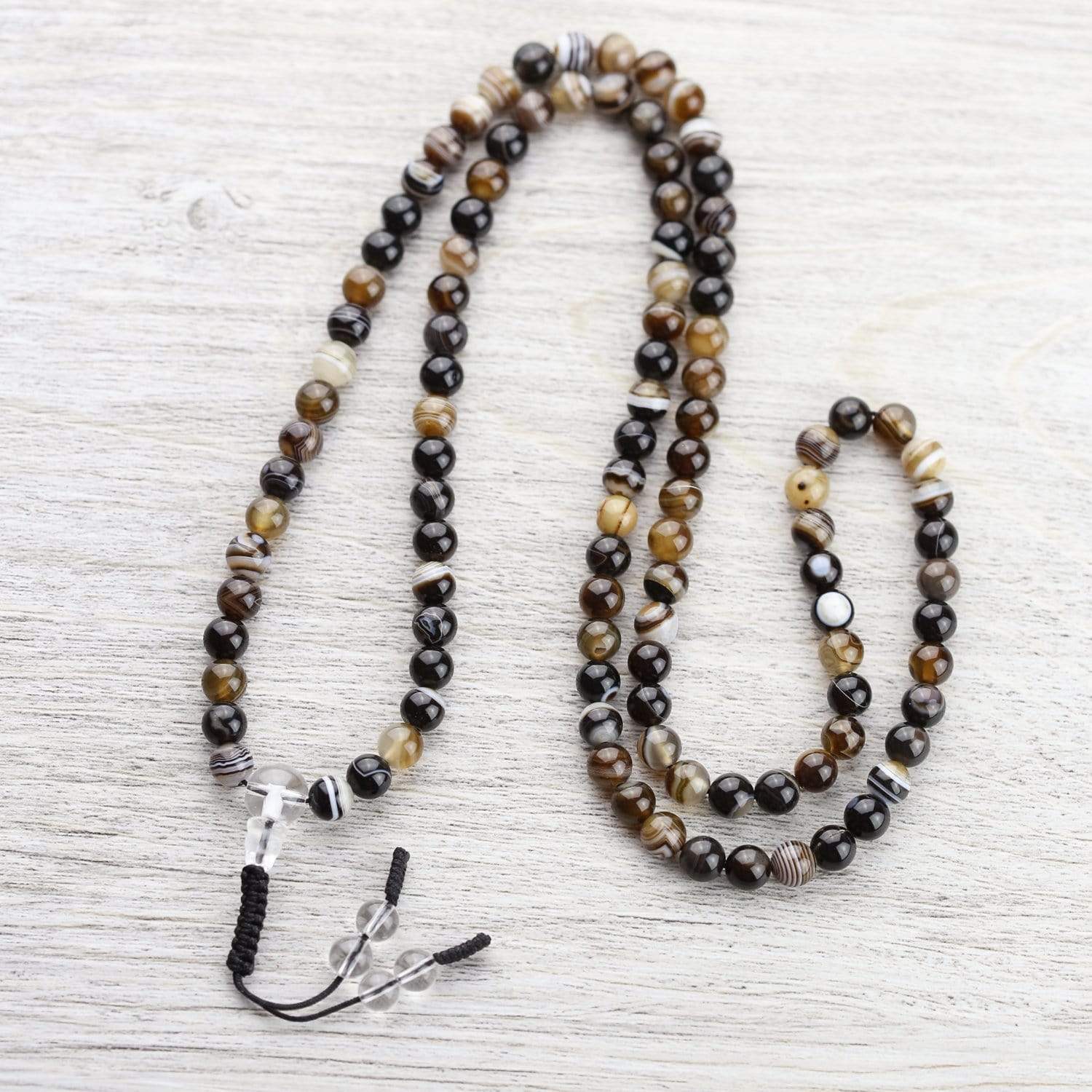 108 Bead Striped Agate Mala Bracelet for Meditation, Yoga & Spiritual Healing - Natural Stone Prayer Beads for Mindfulness & Stress Relief