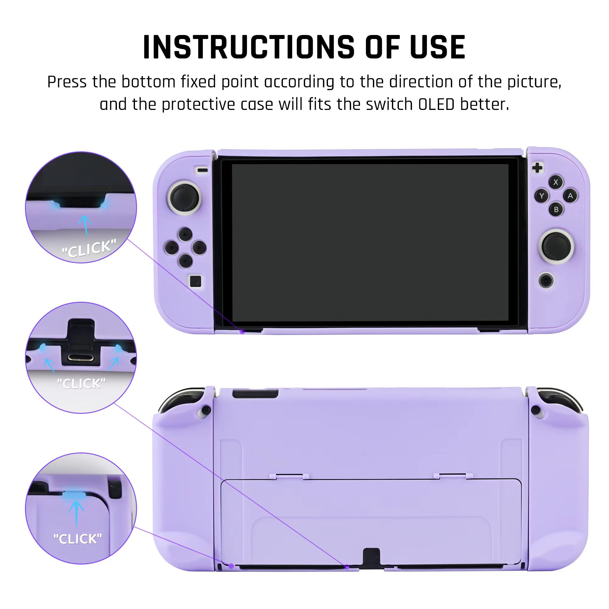 GLDRAM Protective Case for Nintendo Switch OLED Model 2021 - Hard Shell Cover with Screen Protector & 4 Thumb Grips - Ultra Slim Flip Design for Switch OLED Console & JoyCon (Purple) - Perfect for Travel, Gaming On-The-Go & Console Protection