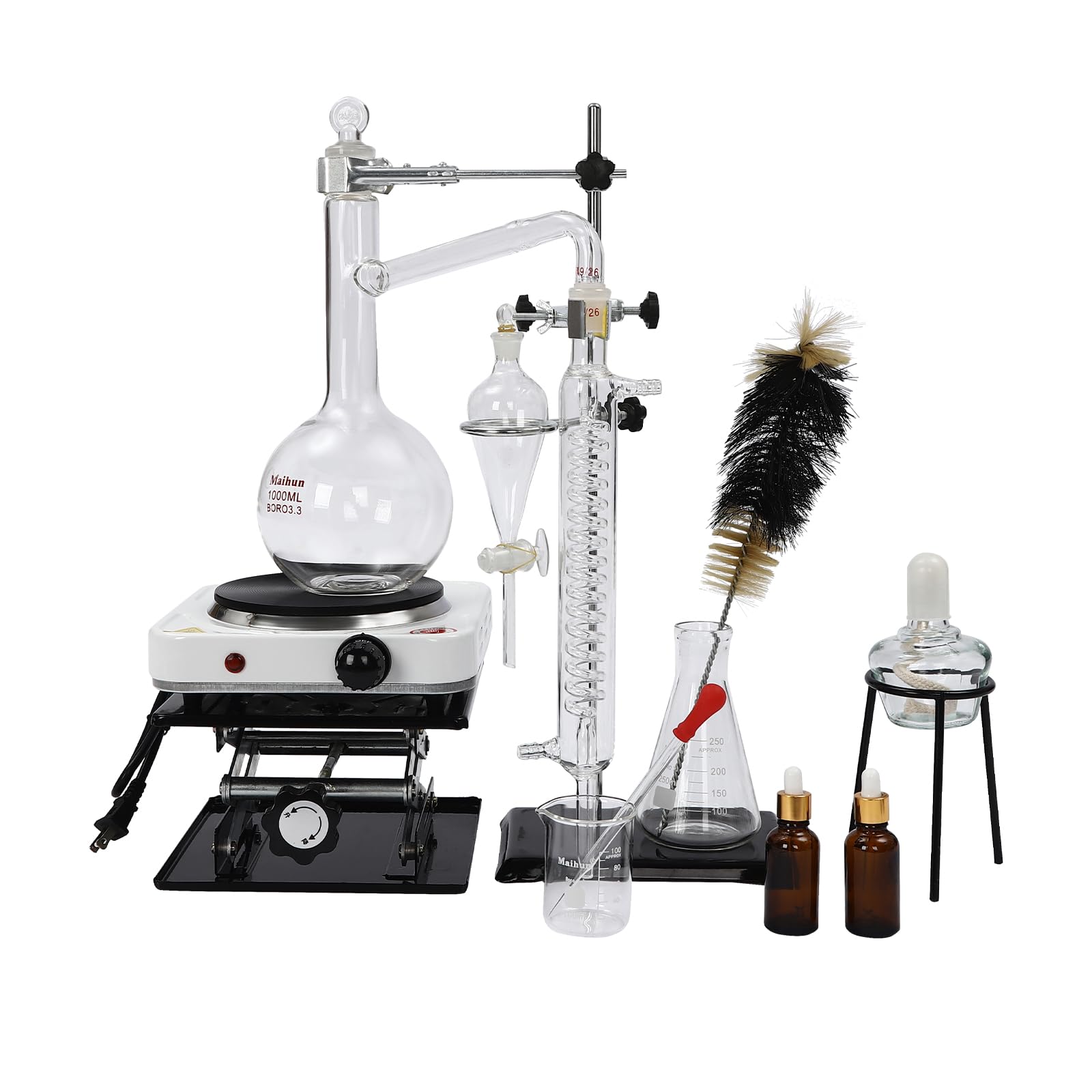Premium 1000W Essential Oil Distiller Kit - Adjustable Height, High Borosilicate Glass Distillation Apparatus for Home Use | Perfect for Aromatherapy, Herbal Extraction & DIY Essential Oil Making