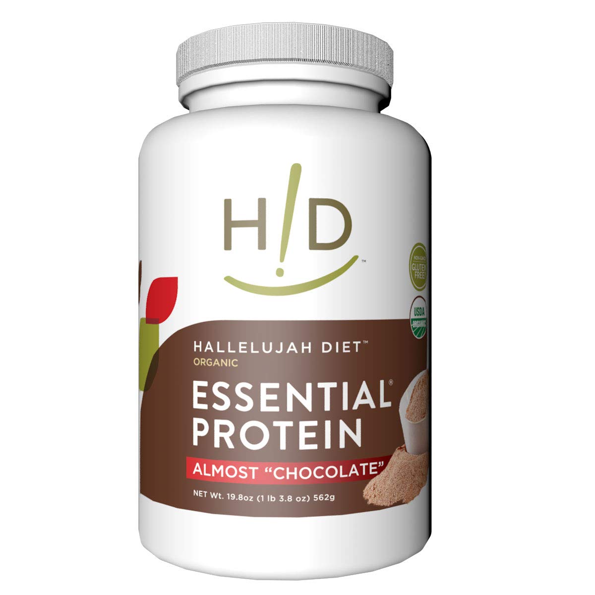 Hallelujah Diet Organic Essential Protein Powder - Almost Chocolate Flavor - 19.8oz (15 Servings) | Plant-Based Vegan Protein Supplement for Weight Loss & Muscle Recovery | Perfect for Smoothies, Baking & Post-Workout Shakes