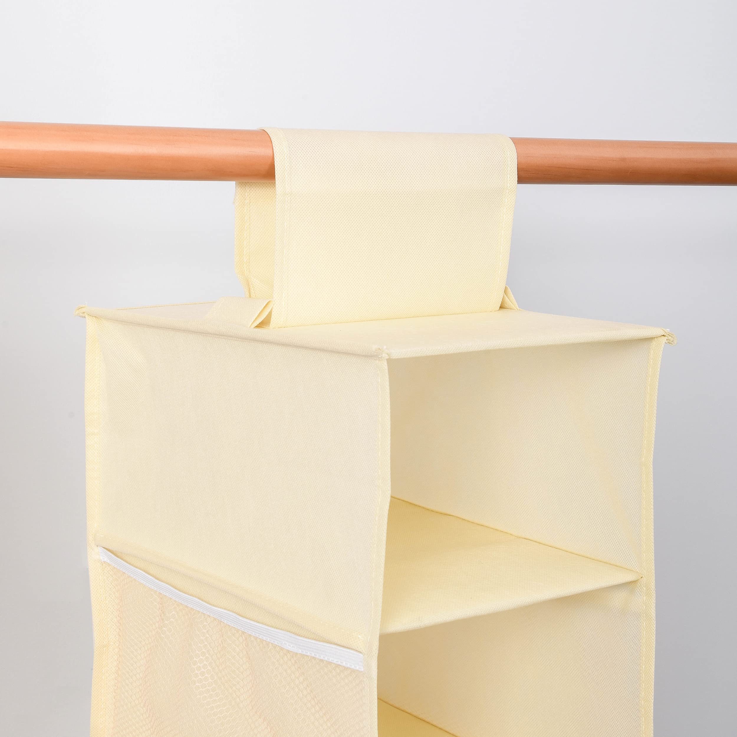 Hanging Shoe Organizer for Closet with Side Mesh Pockets - 8-Shelf Beige Shoe & Hat Storage Holder - Perfect for Baseball Caps, Sneakers & Accessories - Space-Saving Closet Organizer (1 Pack)