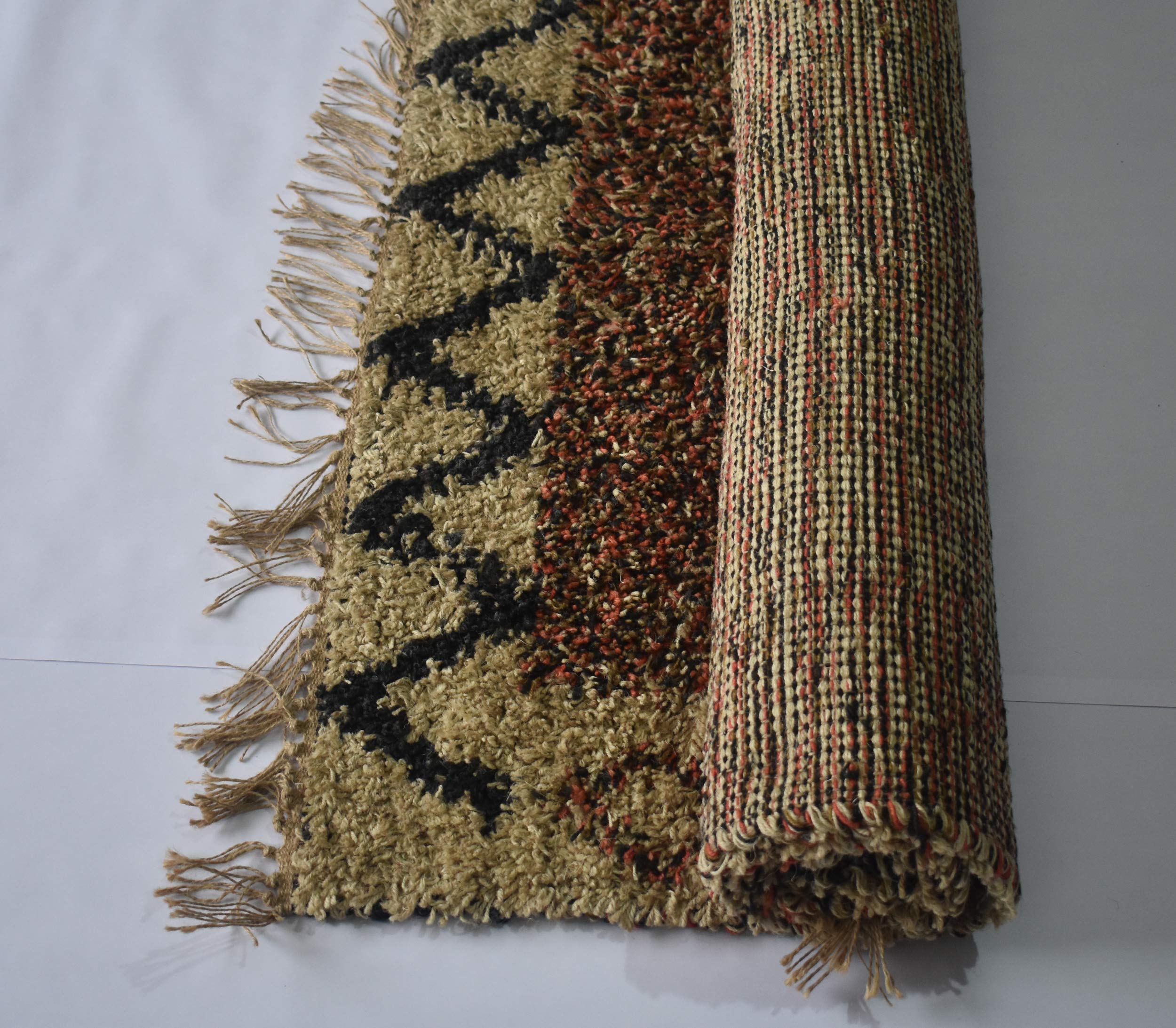 Hand Knotted Jute Shaggy Traditional Area Rug 4x6 Feet - Soft Bohemian Floor Carpet for Living Room, Bedroom, Guest Room & Patio - Eco-Friendly Home Decor for Cozy Spaces