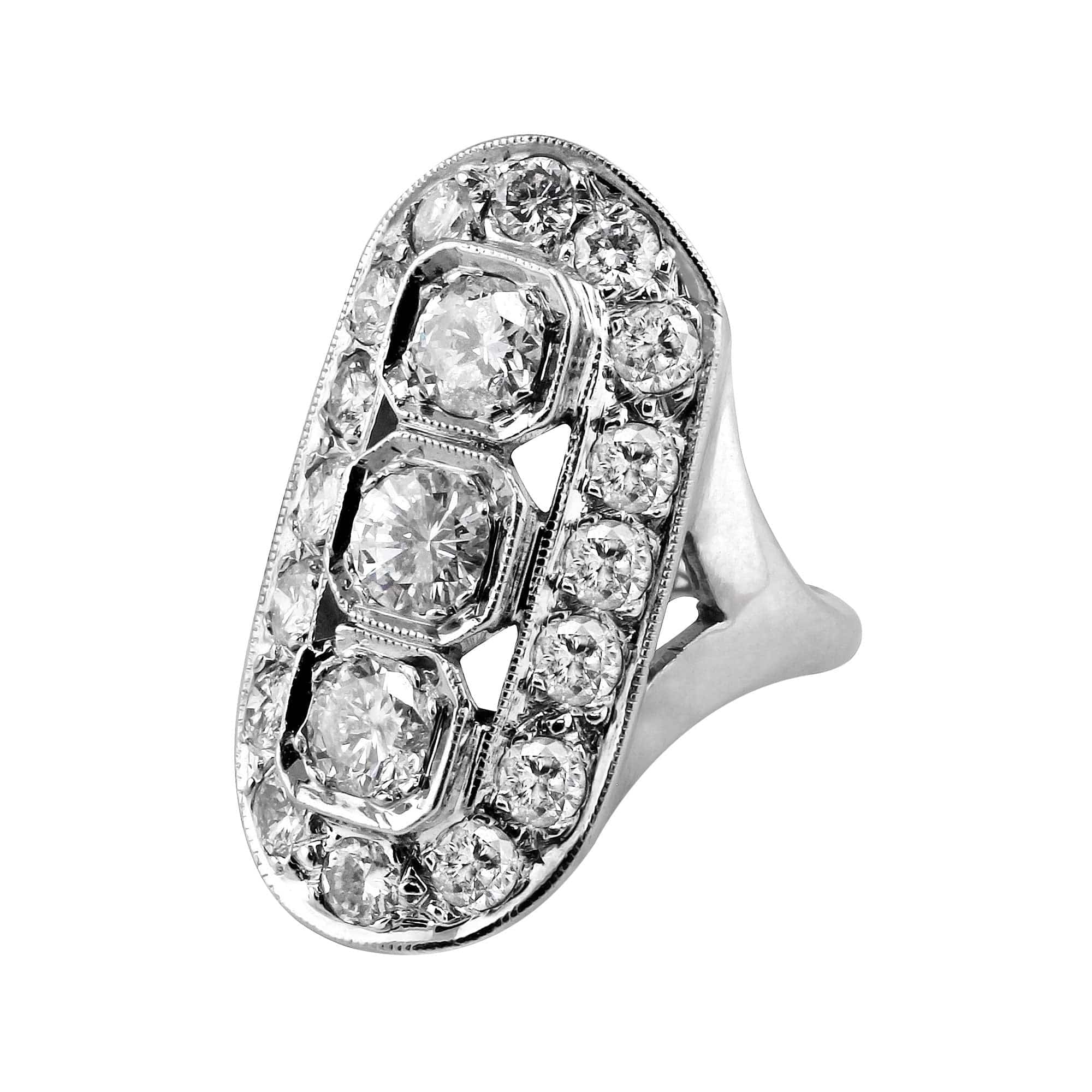 14K White Gold Art Deco Diamond Panel Ring - Vintage Inspired Wedding Band, Engagement Ring for Women - Perfect for Anniversaries, Proposals & Special Occasions