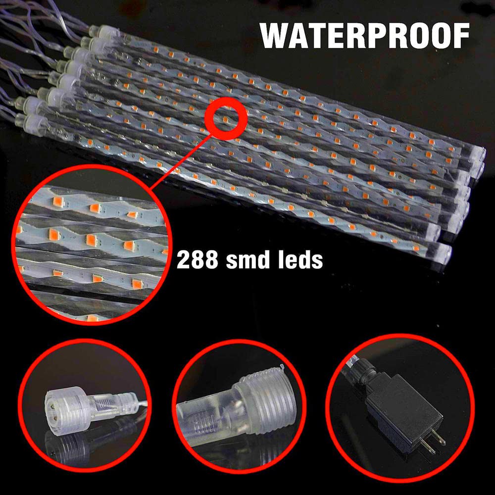 288 LED 8 Tubes String Lights - Meteor Shower Rain Lights & Icicle Snow Falling Lights for Christmas Tree - Outdoor Waterproof Holiday Decoration for Garden, Patio, and Xmas Party Decor