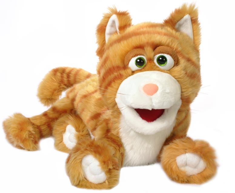 Ginger the Cat 28cm Tall 36cm Long Hand Puppet - Soft Plush Animal Puppet for Kids Storytelling, Interactive Play & Educational Fun (Code 61)