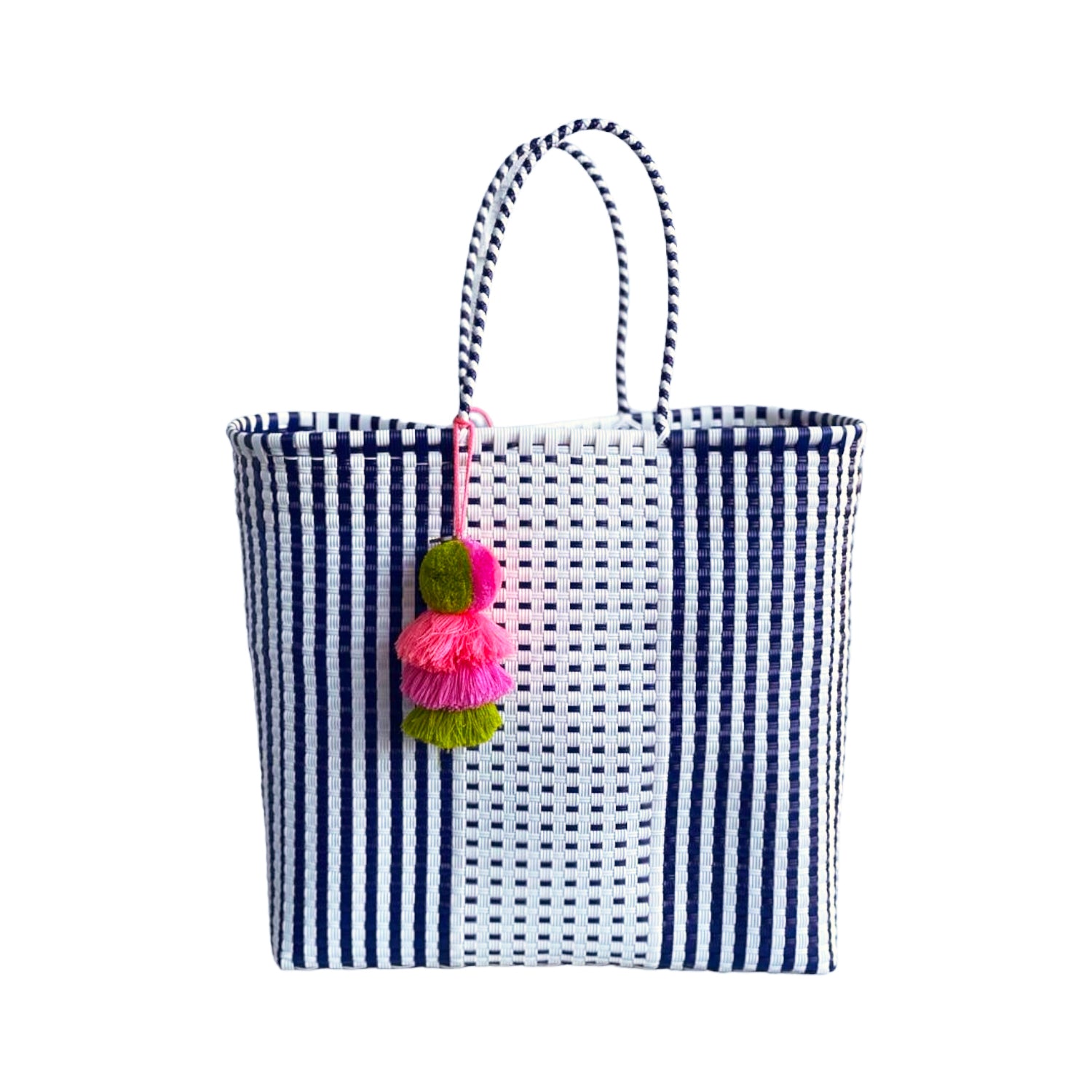 Preppy White and Blue Citron Tote Bag for Women - Stylish Canvas Shoulder Bag - Perfect for Work, Beach, and Shopping - Trendy Summer Accessory