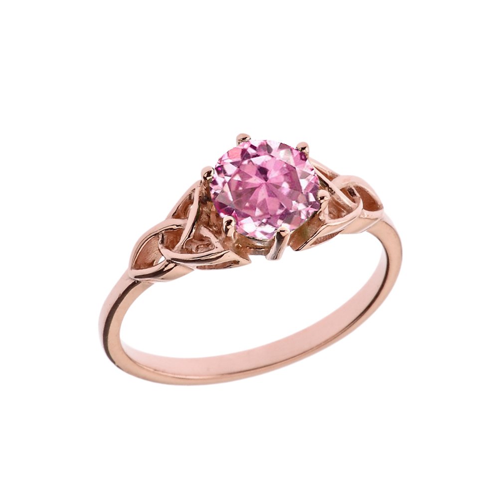 10k Rose Gold Celtic Trinity Knot Ring with Birthstone - Personalized Engagement & Proposal Ring for Women, Size 9.75 | Irish Wedding, Anniversary & Promise Jewelry Gift