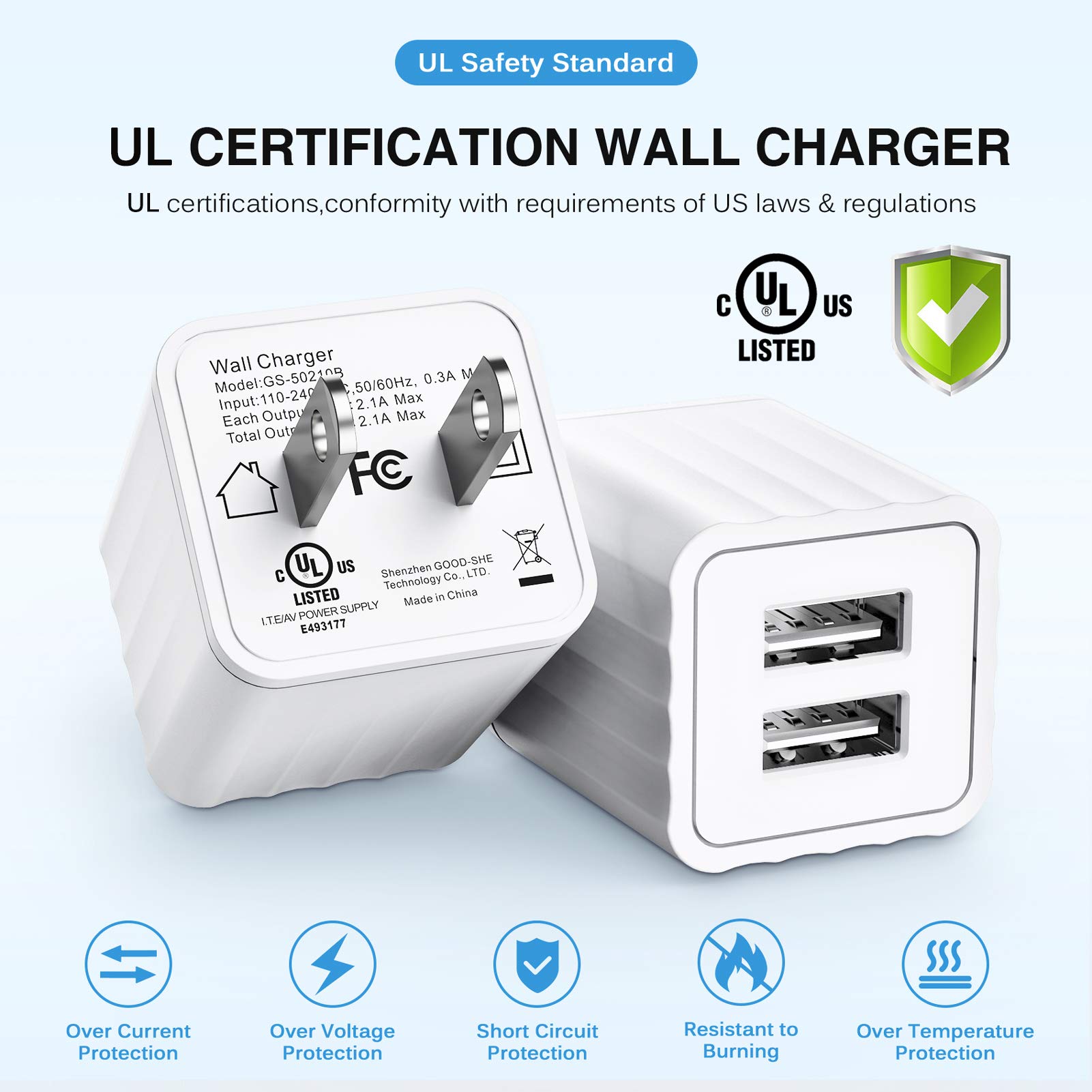 Apple MFi Certified Fast iPhone Charger 2-Pack - 6FT Lightning Cable & Dual USB Wall Charger - Compatible with iPhone 14/13/12/11/Pro Max/XS/XR/X/8/7 & iPad - Perfect for Home, Office & Travel Charging