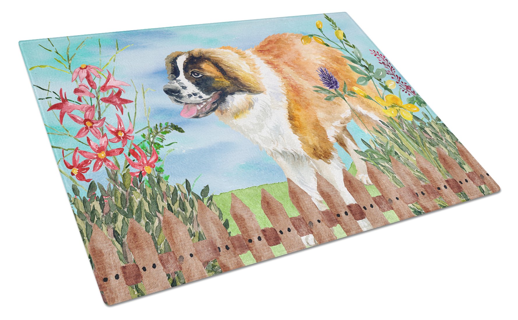 Saint Bernard Spring Glass Cutting Board - Large Decorative Tempered Glass Kitchen Cutting & Serving Board - Durable Chopping Board for Meat, Vegetables & Cheese - Perfect for Entertaining & Holiday Gifts
