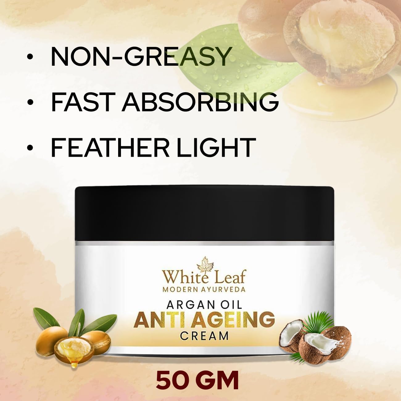 White Leaf Anti-Aging Face Cream 50g with Jojoba & Argan Oil - Day & Night Moisturizer for Men & Women, Reduces Wrinkles & Fine Lines | Perfect for Daily Skincare Routine & Travel
