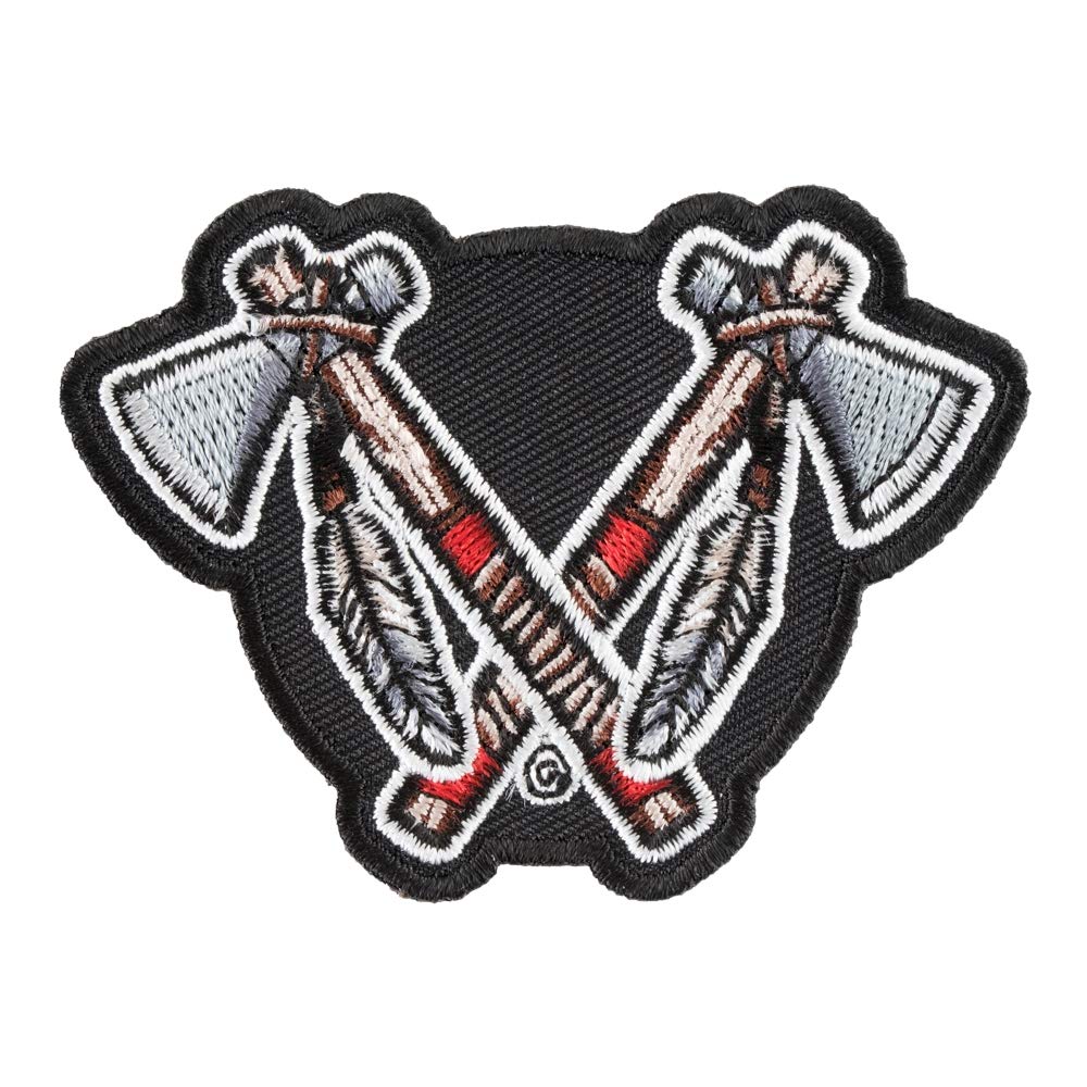 PatchStop Hatchet Feathers Iron On Patches for Clothing & Jeans - 3x2.25in Small DIY Sew On Embroidered Patches for Jackets, Bags, Hats & Denim - Native American Indian Tribal Decorative Patches for Costumes, Festivals & DIY Crafts