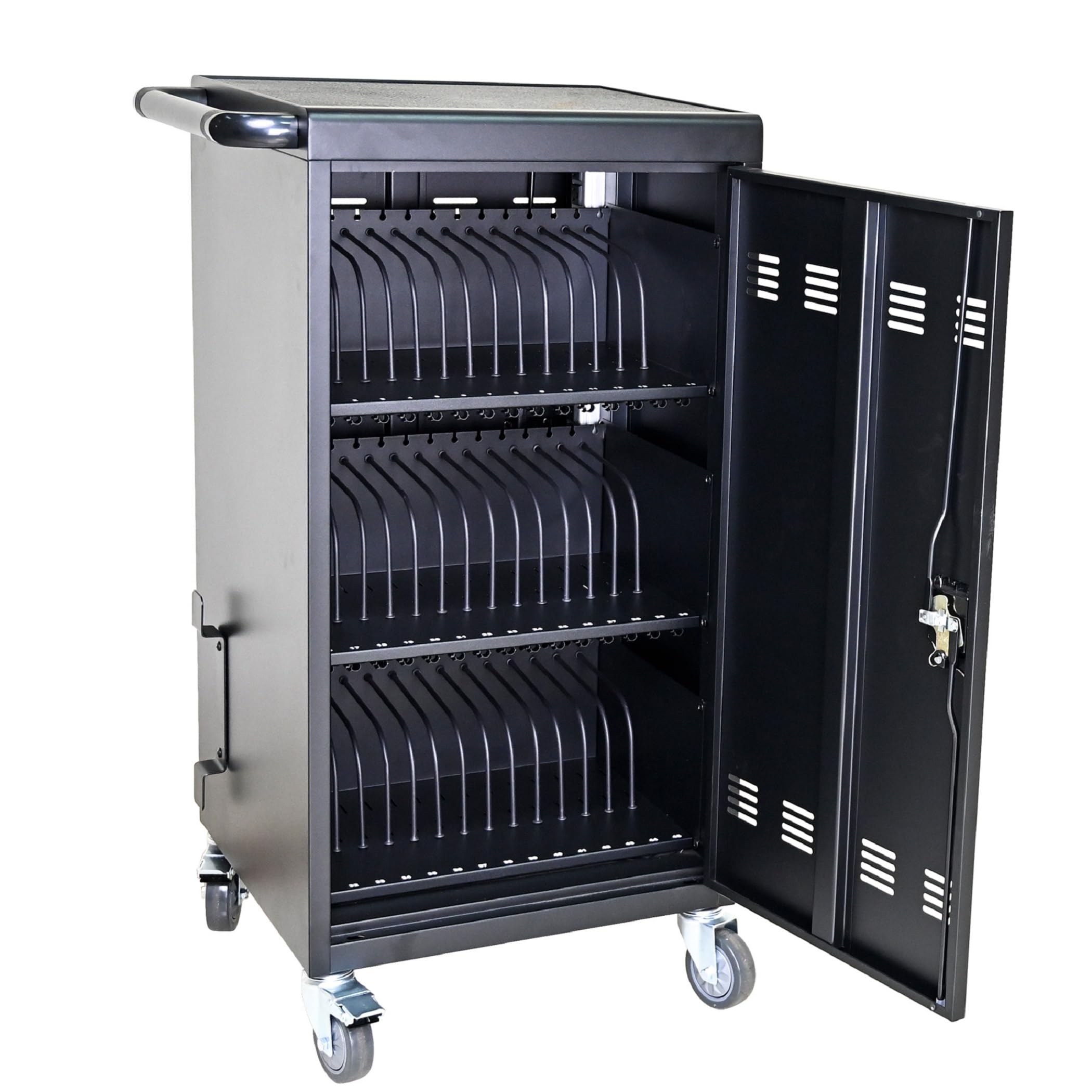 45-Device Mobile Charging Cart with Power Strip & Lockable Doors - Secure Charging Station for iPads, Chromebooks, Tablets & Laptops up to 17