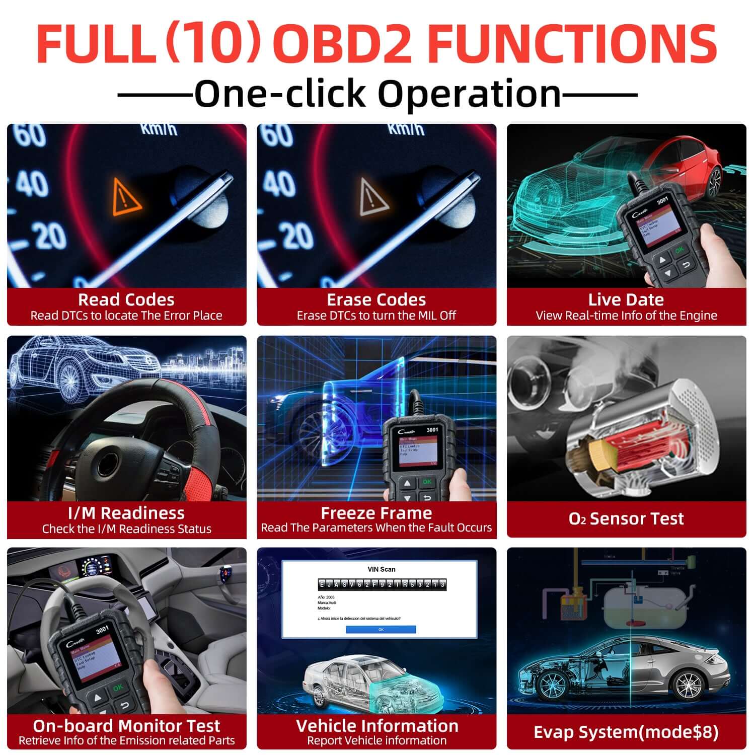 LAUNCH Creader 3001 OBD2 Scanner - Professional Engine Fault Code Reader for Car Diagnostics - Check Engine Light, Read & Clear Codes - Perfect for Mechanics & DIY Car Repair at Home or Garage