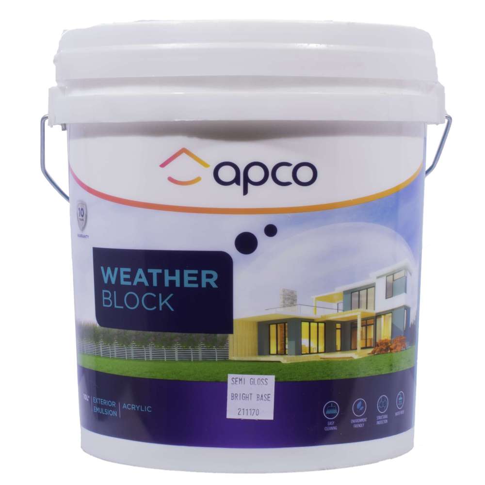 Apco Weatherblock Semi-Gloss Acrylic Paint - 10L Bright White Base - Exterior & Interior Waterproof Coating for Walls, Wood & Metal - Perfect for Homes, Offices & Weatherproofing Projects