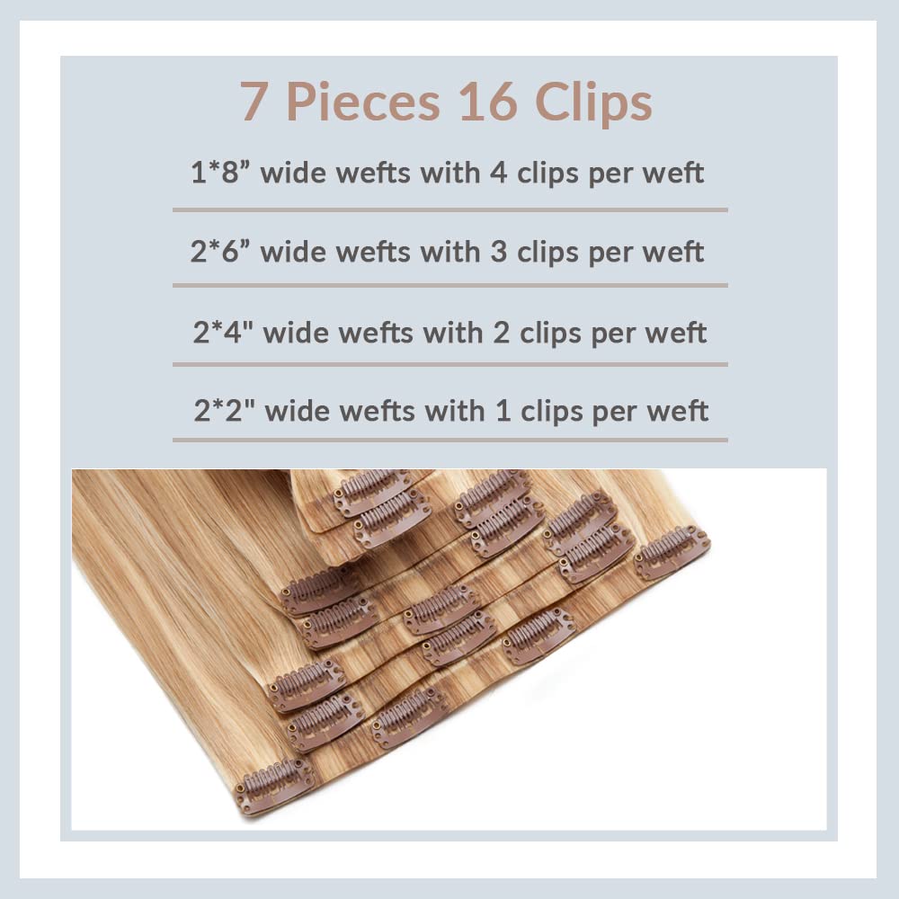 Seamless Clip-In Hair Extensions 18'' – 100% Remy Human Hair, Invisible & Natural Look, 7-Piece Set with 16 Clips (Ash Blonde & Bleach Blonde, 115g) – Perfect for Volume, Length & Styling for Weddings, Parties & Daily Wear