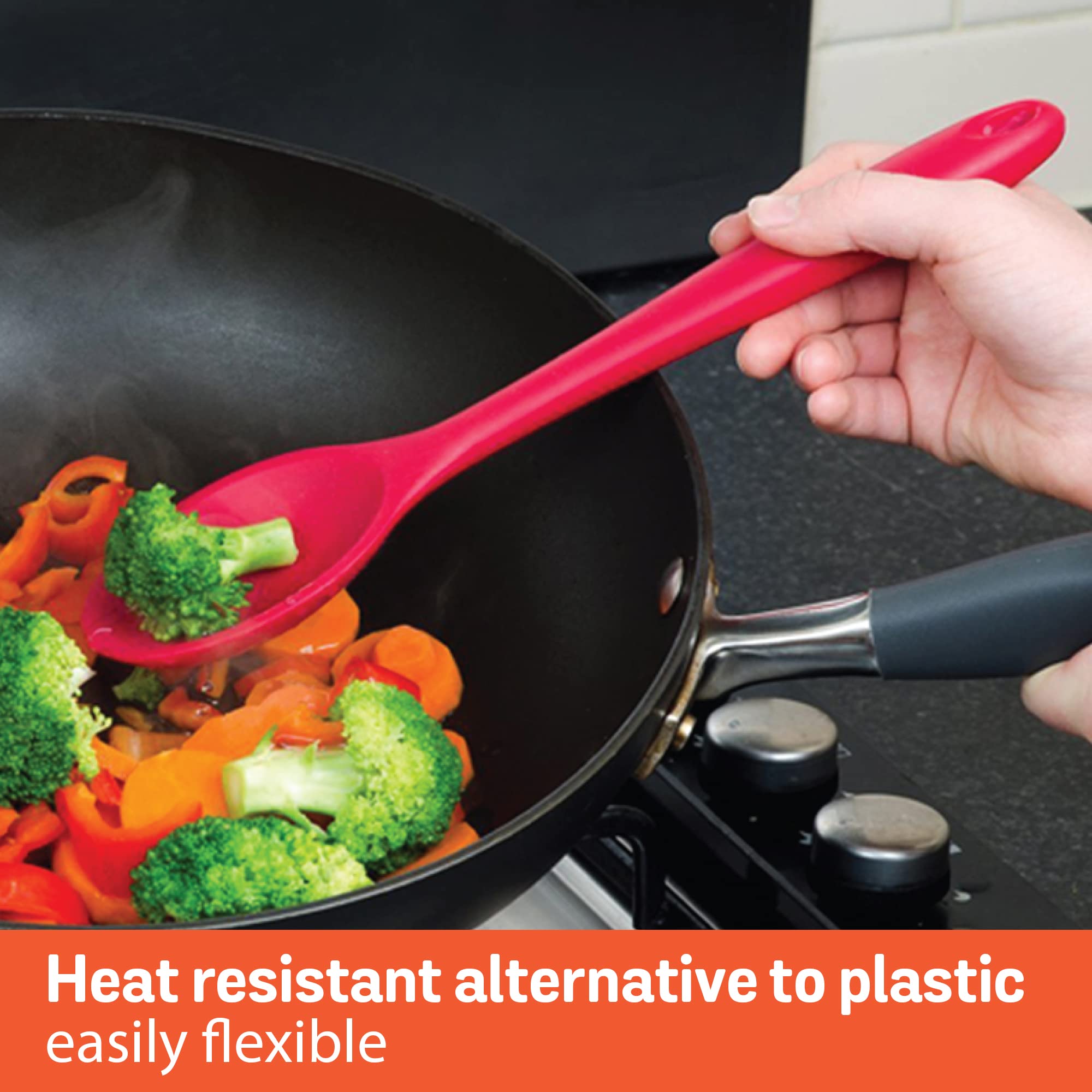 Premium Meyer Silicone Cooking Spoon - Heat-Resistant, Non-Scratch Kitchen Utensil for Baking, Stirring & Serving - Red