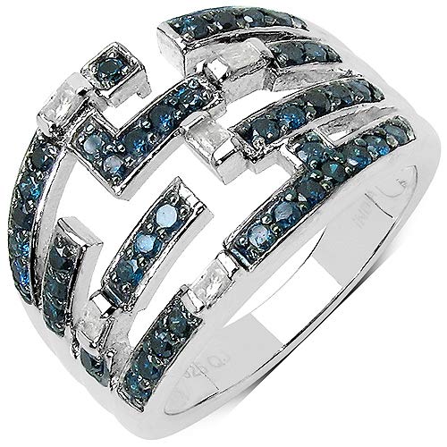 0.59 Carat Genuine Blue Diamond & White Diamond .925 Sterling Silver Ring for Women - Elegant Wedding, Engagement & Anniversary Jewelry Gift