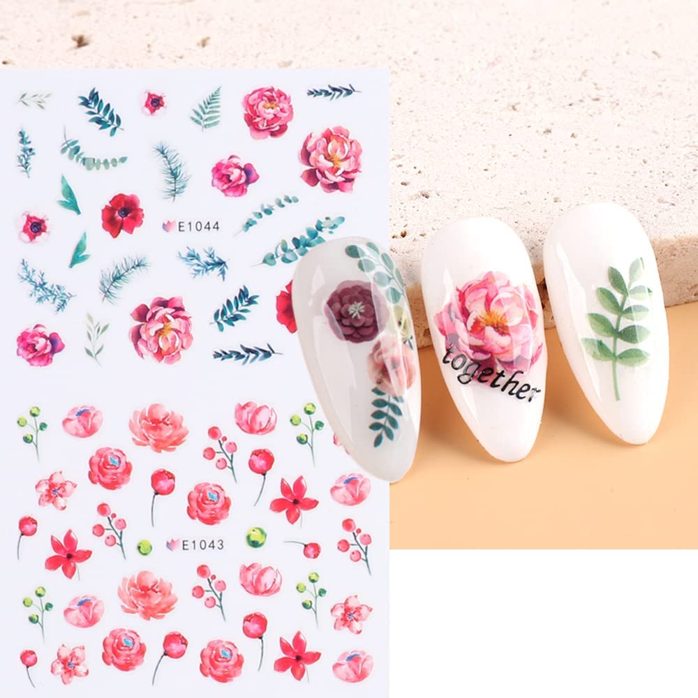 11 Sheets 3D Self-Adhesive Flower Nail Art Stickers - Spring Floral & Leaf Nail Decals for Women & Girls | Acrylic Nail Designs, Manicure Tips & Decorations (E1040-1050) | Perfect for Spring Nail Art, DIY Manicures & Professional Salon Use