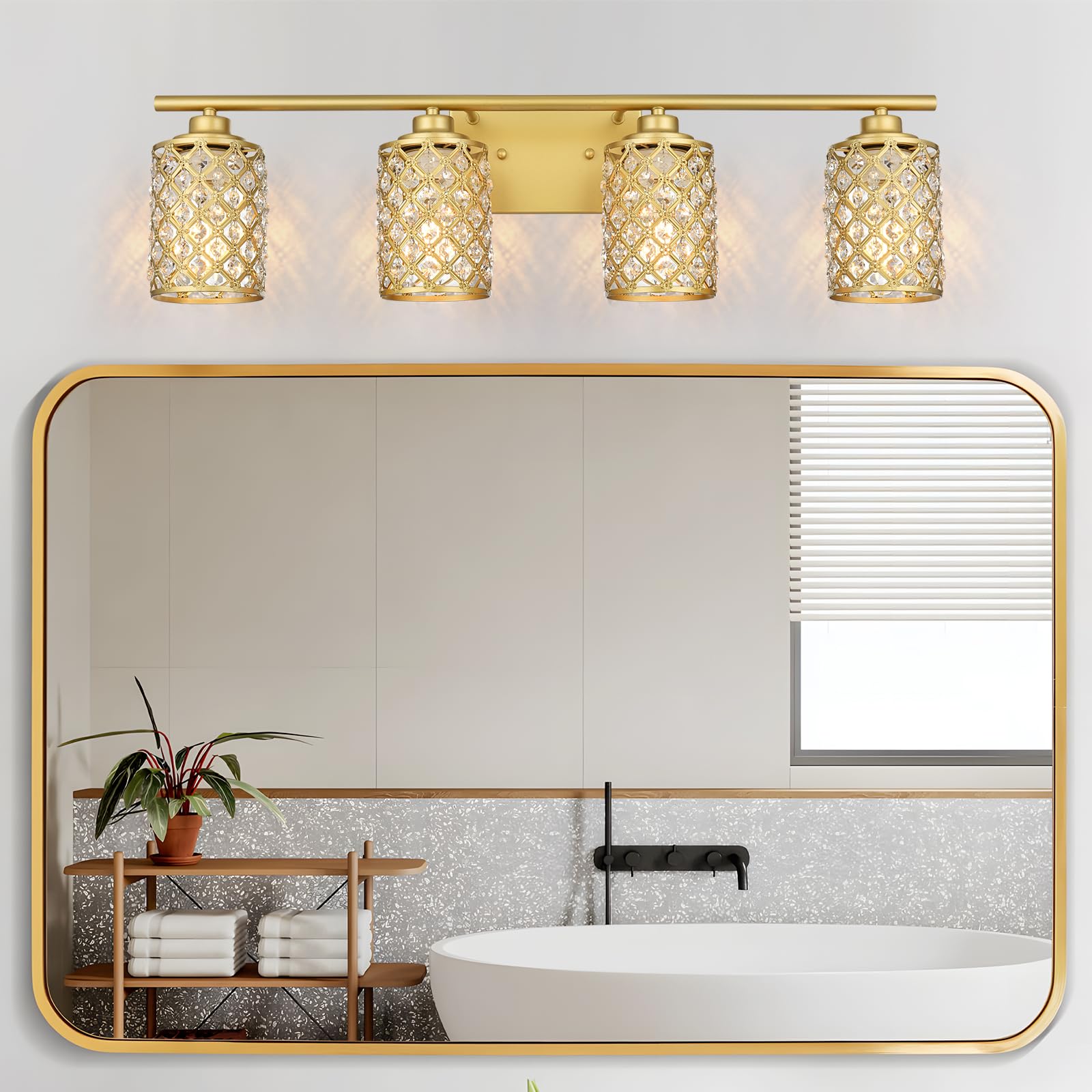 Gold Bathroom Light Fixtures - Modern Farmhouse Vanity Mirror Lighting for Powder Room & Bath