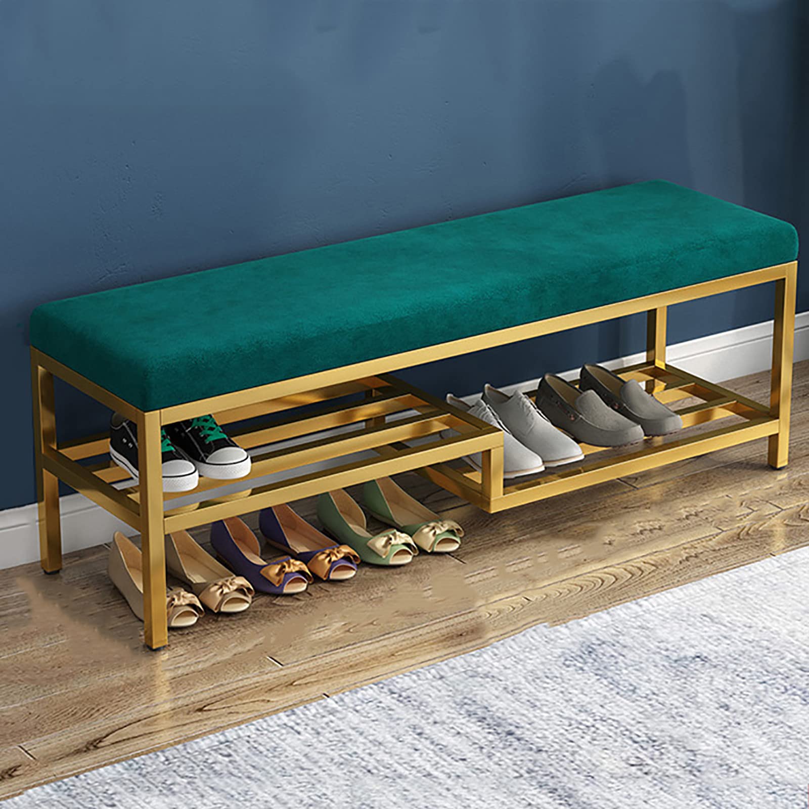 XZFDC Modern Shoe Storage Bench with Velvet Seat - 3-Tier Entryway Shoe Rack with Storage Organizer, Hallway Furniture (Green, 80x35x50cm/31x14x20in) - Perfect for Living Room, Bedroom & Apartment Entryway Organization