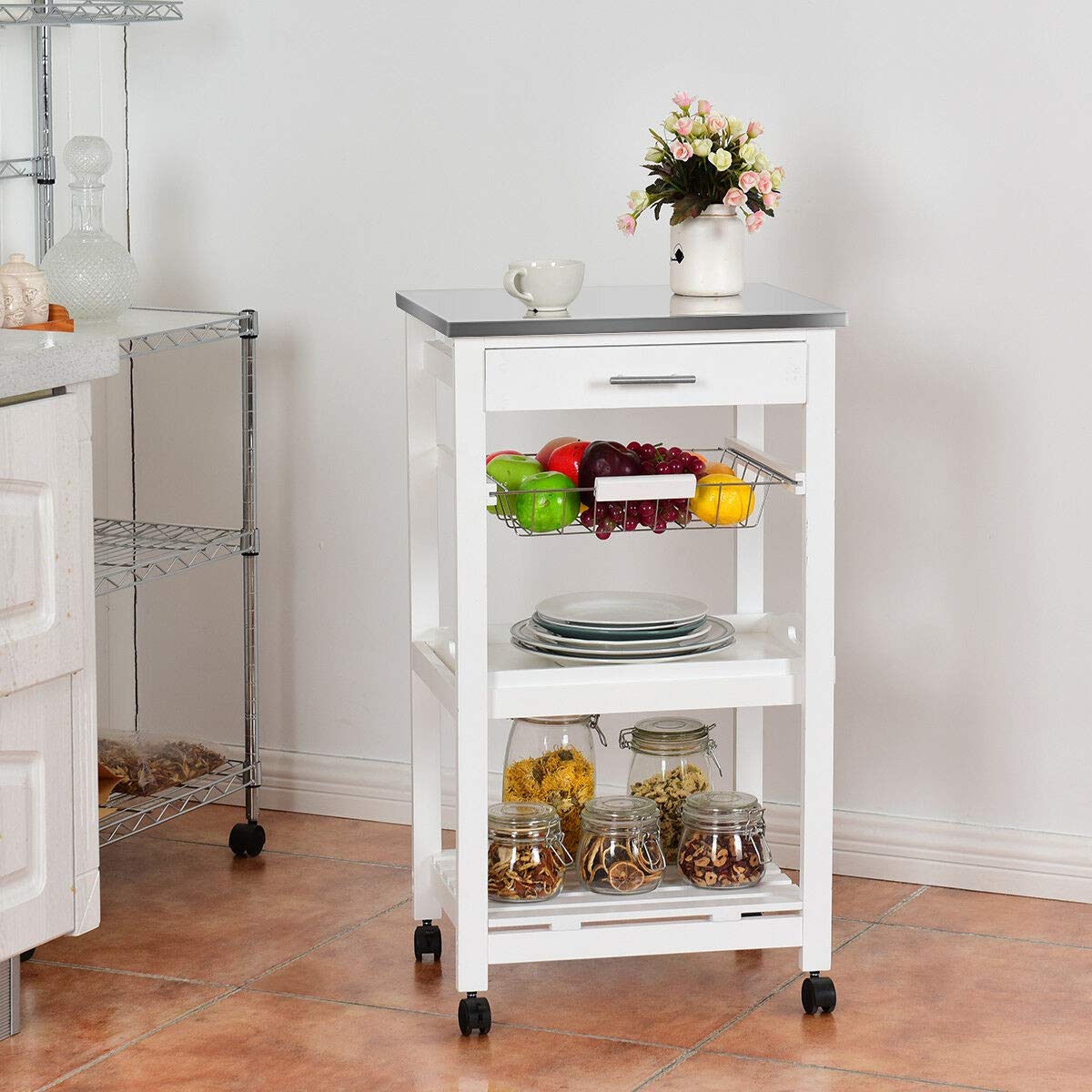 Multi-Use Storage Cart with Shelves & Drawers for Kitchen, Bathroom, Garage - Home Organizer