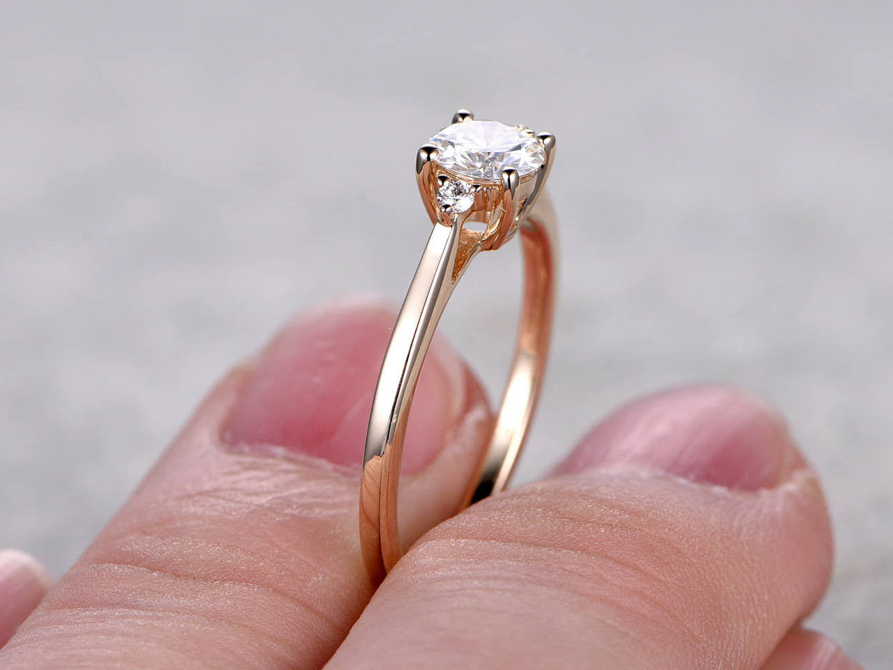 14K/18K Yellow Gold Moissanite Diamond Engagement Ring - 0.5 Carat Three Stone Promise Ring for Women, Wedding, Anniversary & Proposal