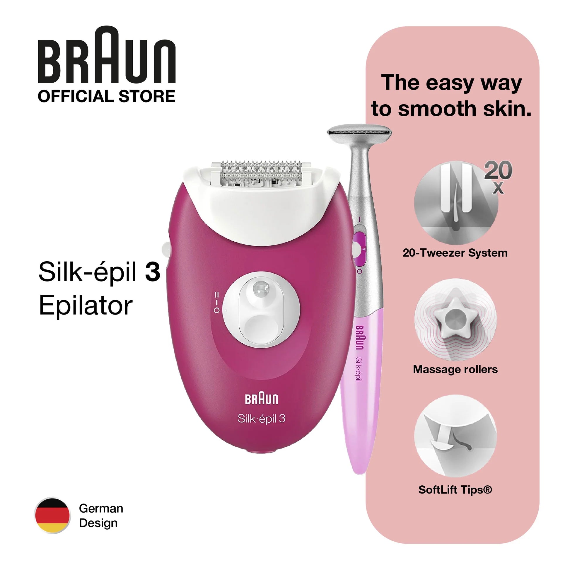 Braun Silk Epil 3 Bikini Trimmer & Epilator for Women - Painless Hair Removal, Wet & Dry Use - Perfect for Legs, Underarms, Bikini Area & Face