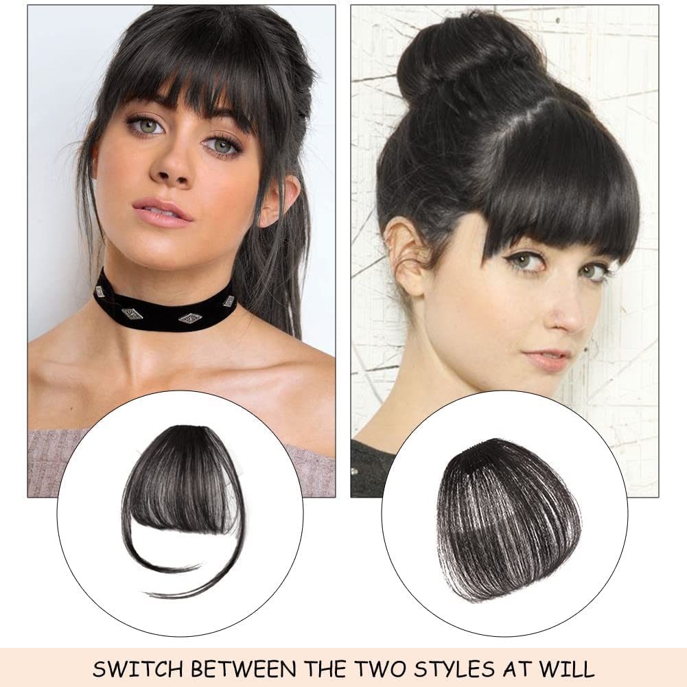 Evolluxi Clip-In Human Hair Bangs Extensions for Women - Natural Black Fringe Bangs, Real Hair, Flat & Neat (1 Pack) | Perfect for Daily Wear, Cosplay & Hairstyle Transformations