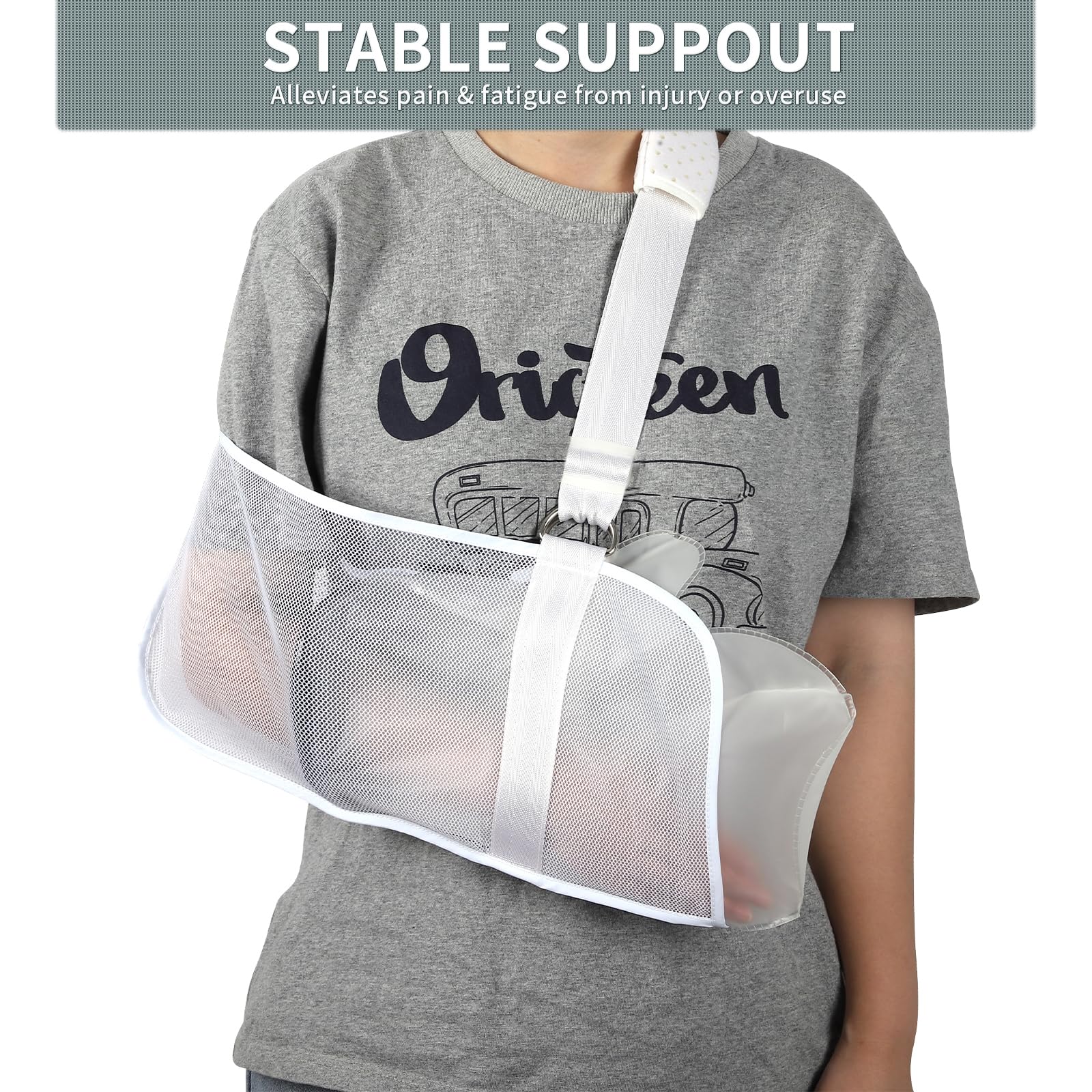 Breathable Mesh Arm Sling for Shower - Adjustable Shoulder Support for Rotator Cuff Injury, Post-Surgery Recovery, Arm & Wrist Pain Relief - Left/Right Arm Sling for Men & Women (White) - Perfect for Showering, Daily Activities & Comfortable Healing