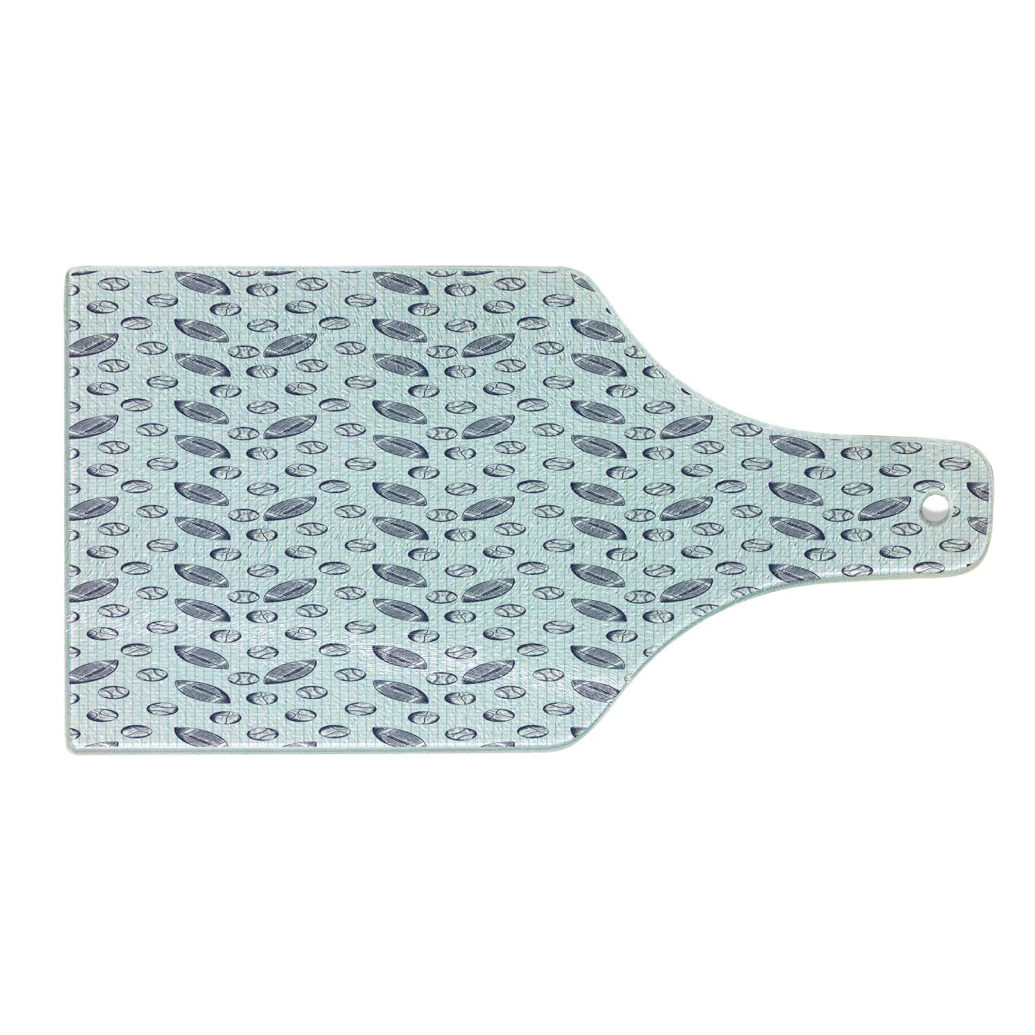 Ambesonne Baseball Themed Tempered Glass Cutting Board - Pigskin & Baseballs Checkered Design, Wine Bottle Shape in Indigo & Pale Blue - Perfect for Serving Charcuterie, Cheese & Wine Pairings
