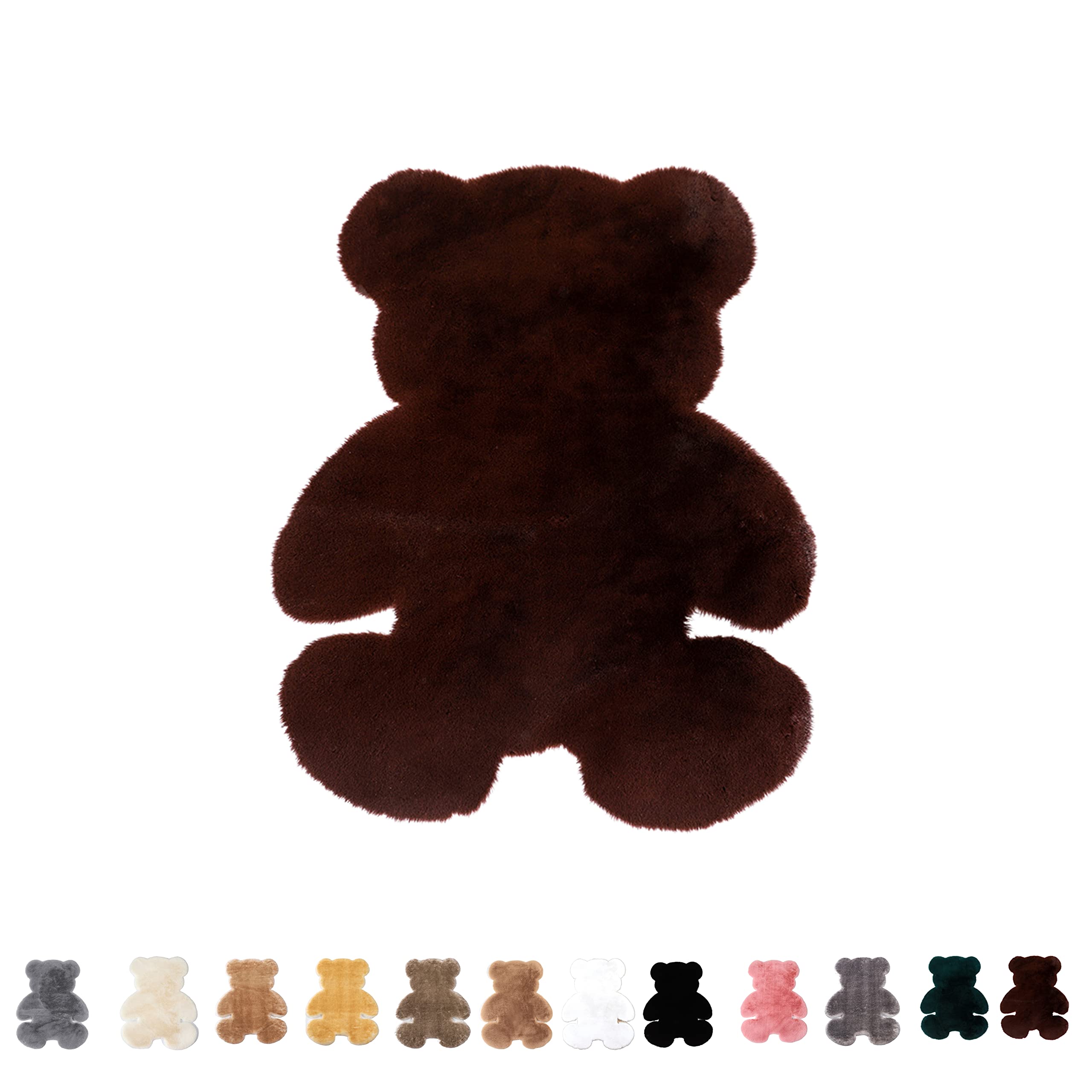 HYGGE HOME Ultra Soft Faux Rabbit Fur Area Rug - Brown Shaggy Fluffy Rug for Bedroom & Living Room Decor | Cozy Teddy Bear Shaped Rug for Girls Room | Perfect for Floor Seating, Nursery, and Aesthetic Home Styling