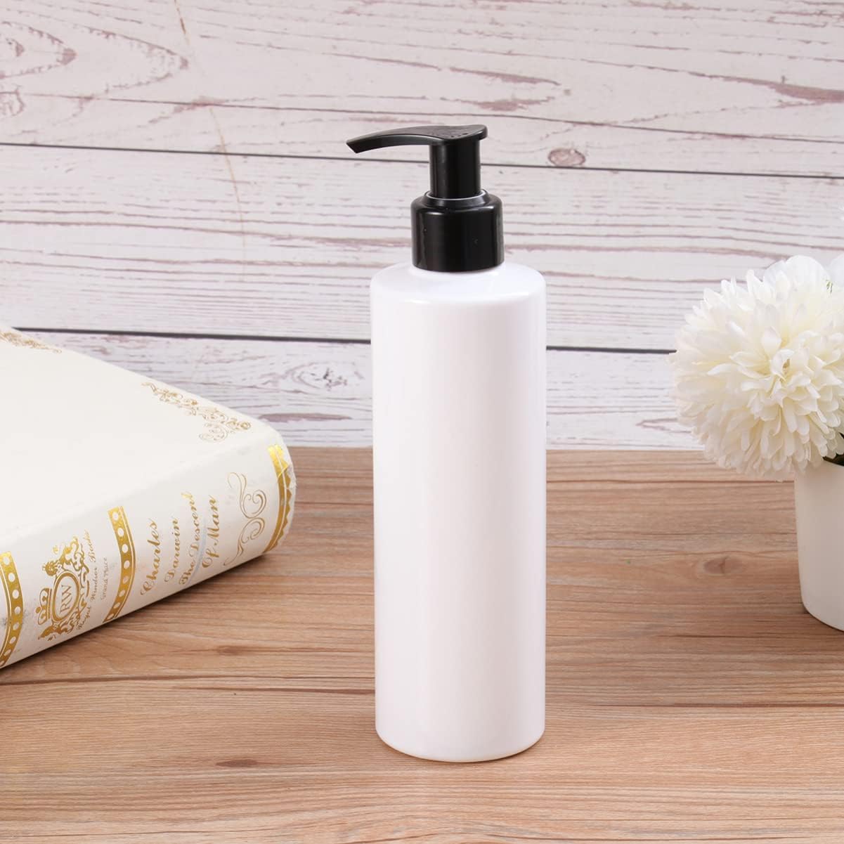Refillable Empty Pump Bottles 200ml (8 Pack) - Portable Cosmetic Dispenser for Makeup, Skincare Lotion, Shampoo & Perfume | White Bottle with Black Pump Lid | Travel-Friendly, Salon & Home Use