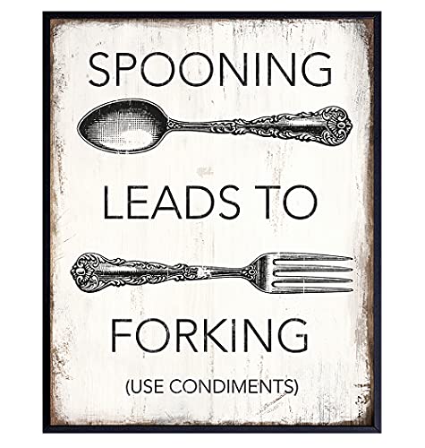 Funny Kitchen Decor - Spooning Leads to Forking Rustic Wooden Sign for Farmhouse, Cafe & Dining Room - Perfect Kitchen Wall Art & Unique Gift for Food Lovers (Great for Home, Restaurant or Coffee Shop Decor)