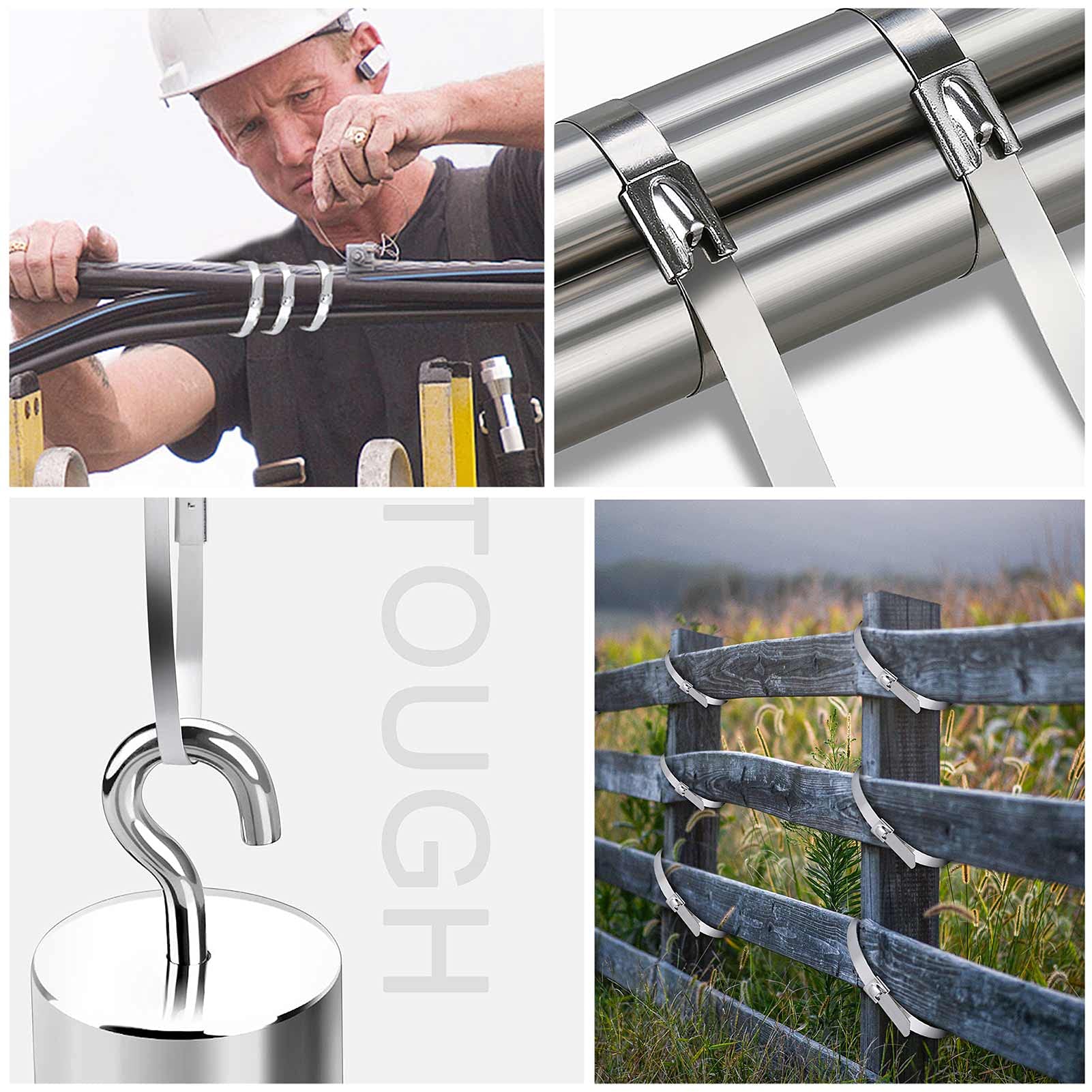 100PCS Heavy Duty Stainless Steel Cable Zip Ties - 11.8 Inch Metal Wire Ties with 198LBS Tensile Strength | Self-Locking Multi-Purpose Wrap Ties for Indoor & Outdoor Use | Perfect for Organizing Cables, Securing Plants & DIY Projects