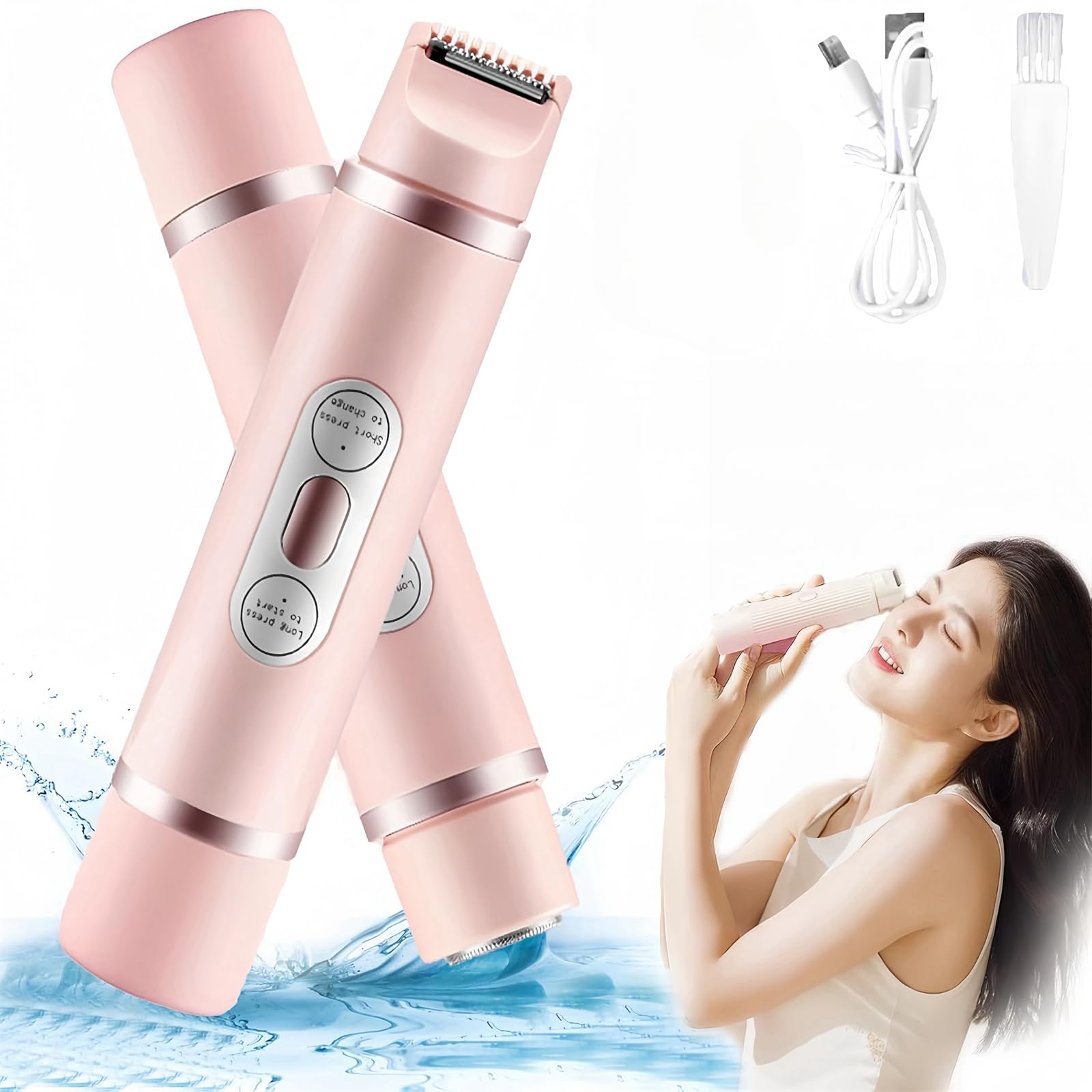 Allalonga 7-in-1 Electric Shaver for Women - 2-in-1 Wet & Dry Hair Trimmer for Legs, Face & Body - Portable Rechargeable Razor for Home & Travel Use - Pink (Ideal for Smooth Skin Care & Quick Grooming On-The-Go)